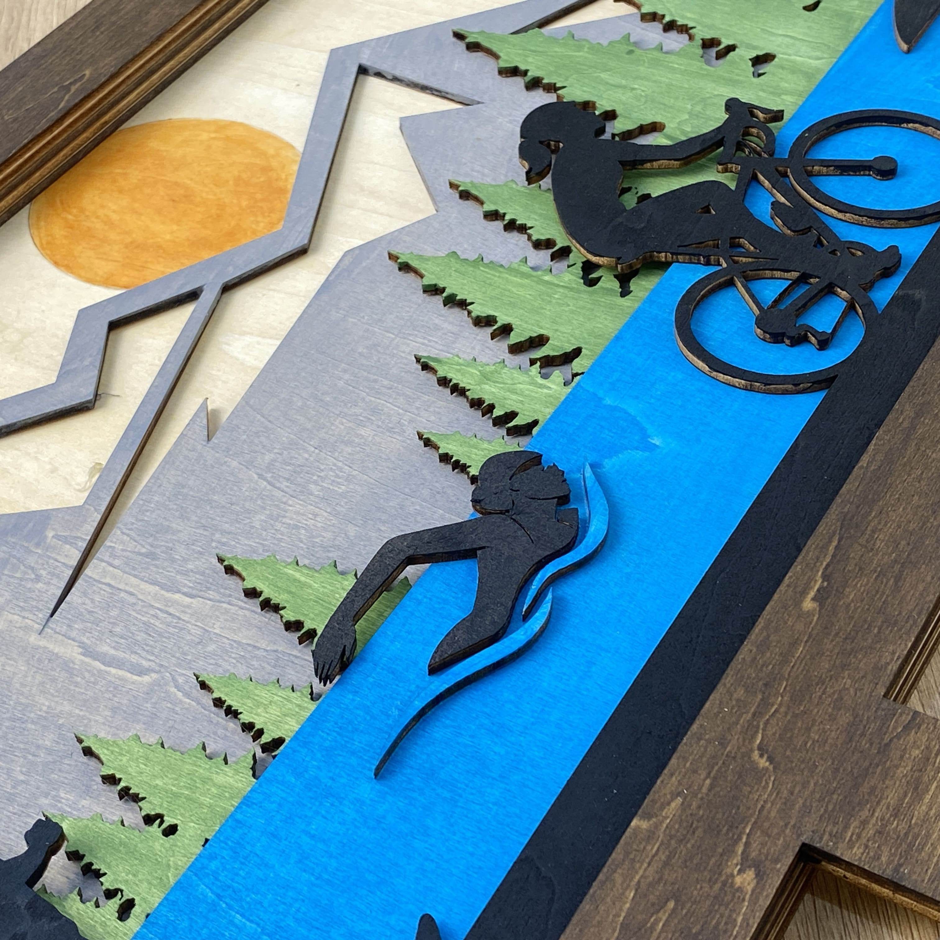Personalized Triathlon Medal Hanger Custom Wooden Mountain Triathlete & Ironman Medal Display, ChampionHanger - Champion Hanger