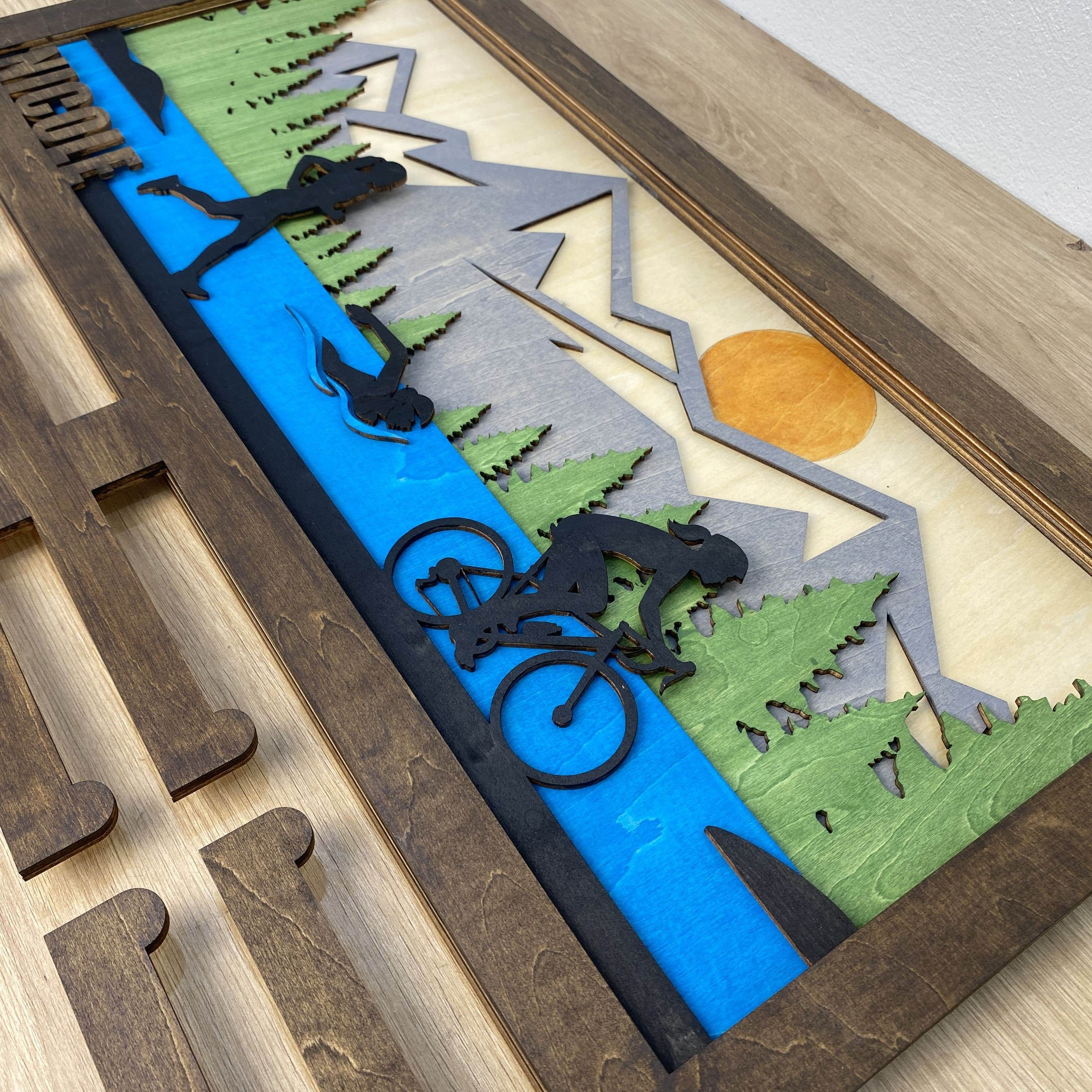 Personalized Triathlon Medal Hanger Custom Wooden Mountain Triathlete & Ironman Medal Display, ChampionHanger - Champion Hanger