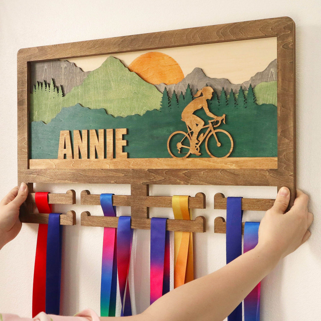 Personalized Cycling Medal Holder – Wooden Medal hanger , ChampionHanger running gifts - Champion Hanger