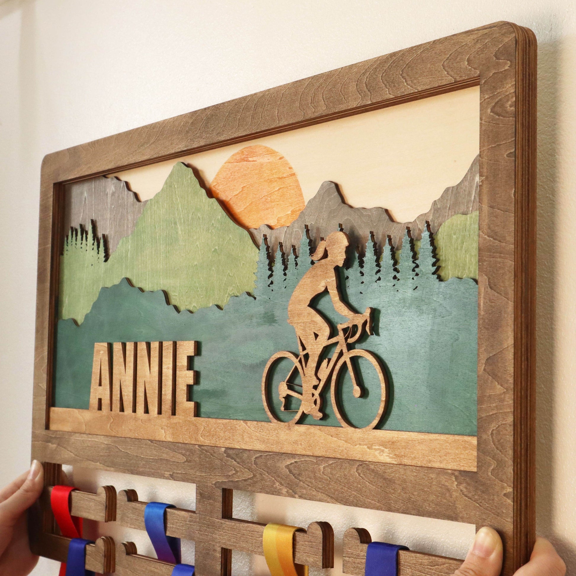 Personalized Cycling Medal Holder – Wooden Medal hanger , ChampionHanger running gifts - Champion Hanger