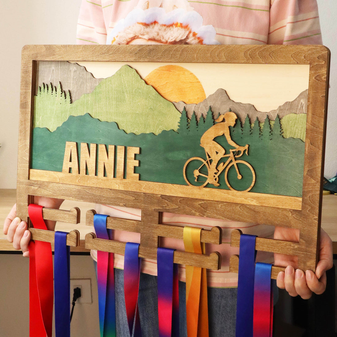 Personalized Cycling Medal Holder – Wooden Medal hanger , ChampionHanger running gifts - Champion Hanger