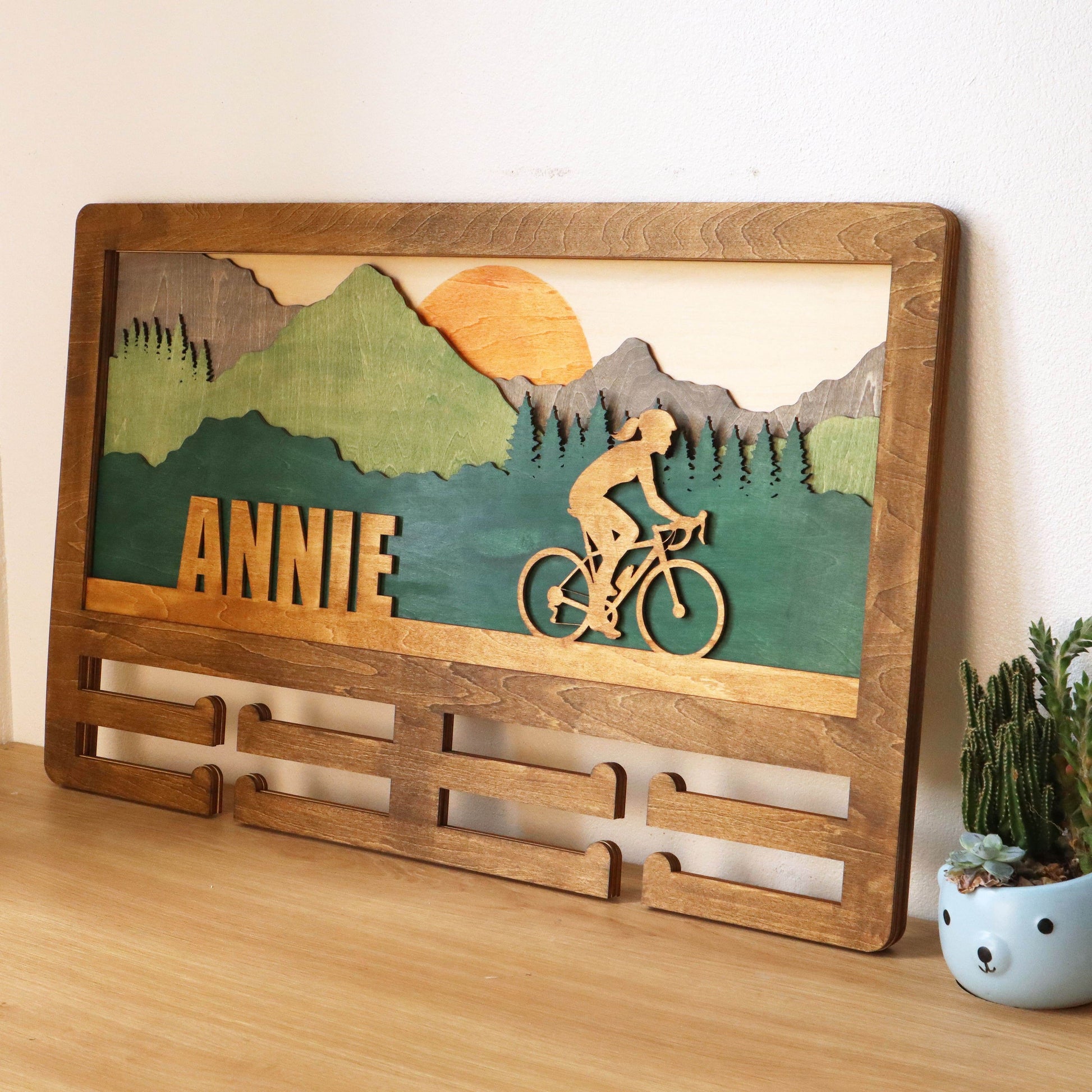 Personalized Cycling Medal Holder – Wooden Medal hanger , ChampionHanger running gifts - Champion Hanger