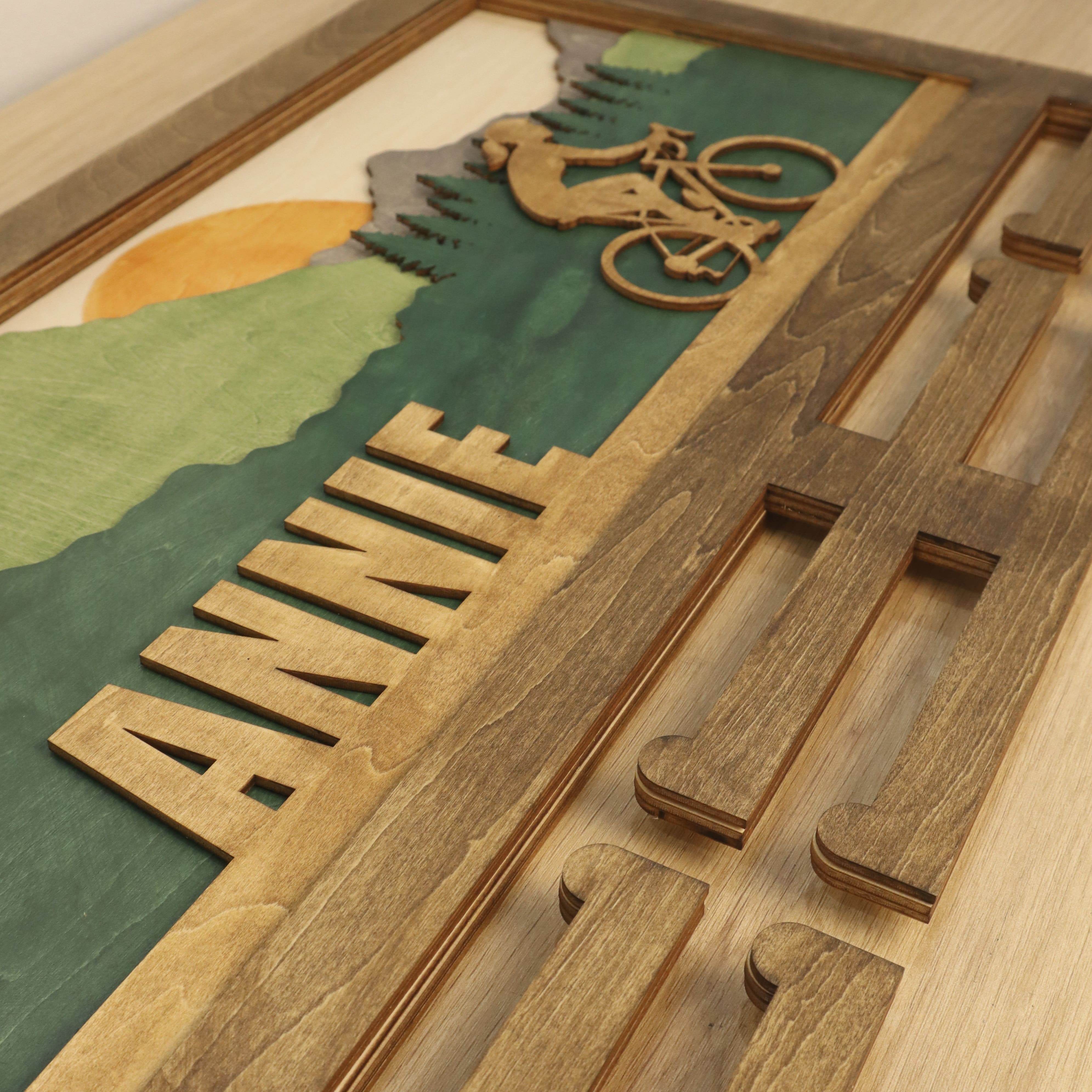 Personalized Cycling Medal Holder – Wooden Medal hanger , ChampionHanger running gifts - Champion Hanger