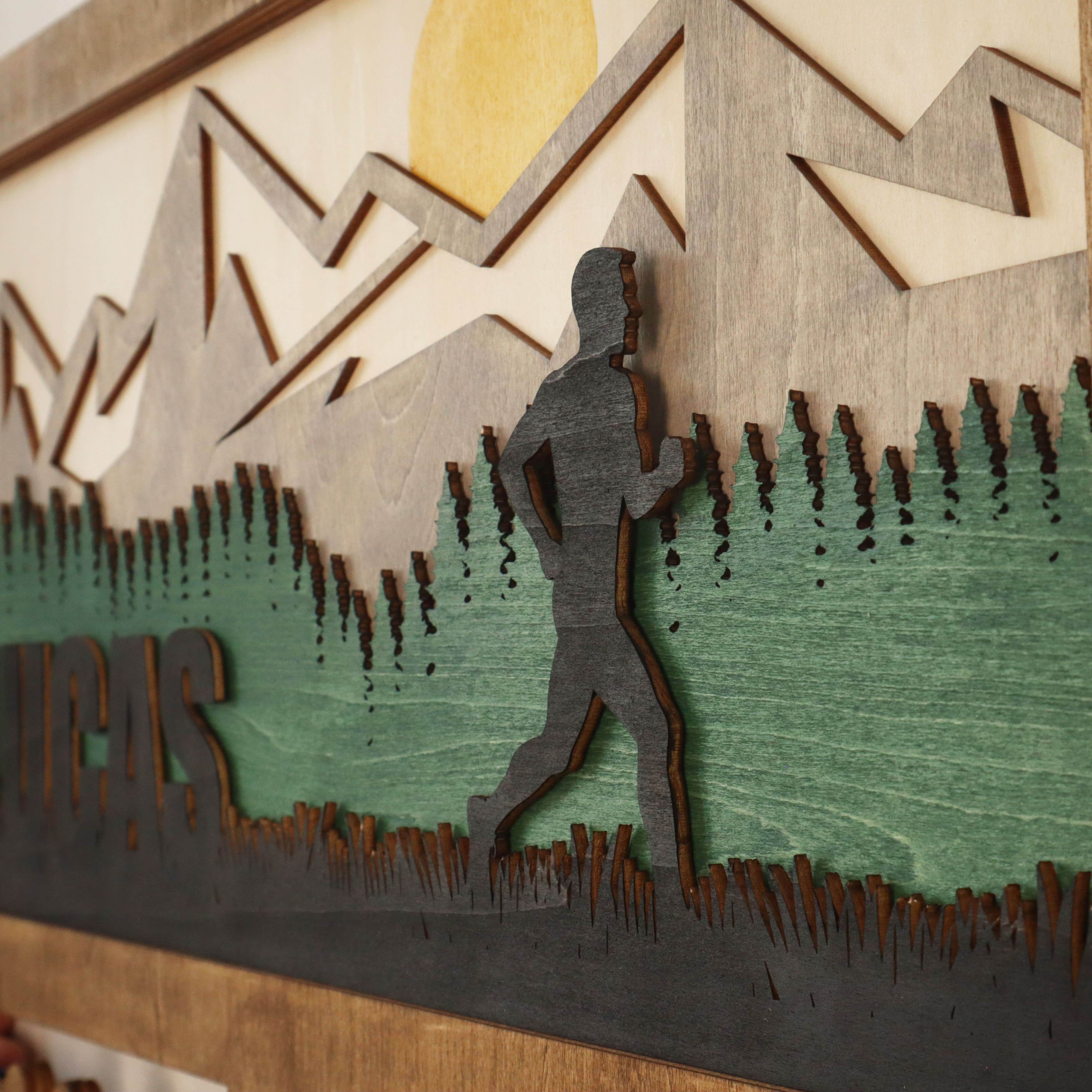 Personalized Mountain Runner Medal Hanger – Wooden Medal Holder with Name , ChampionHanger running gifts - Champion Hanger