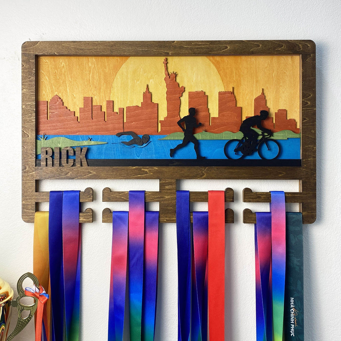 Personalized New York Skyline Triathlon Medal Holder, ChampionHanger Triathlon Gifts - Champion Hanger