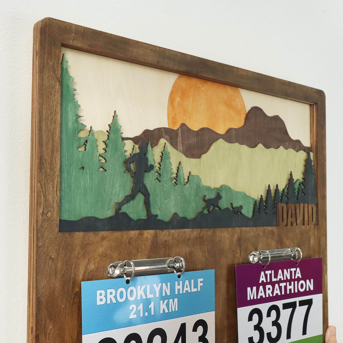 Personalized Race Bib and Medal Holder – Wooden Medal Holder with Name , ChampionHanger running gifts - Champion Hanger