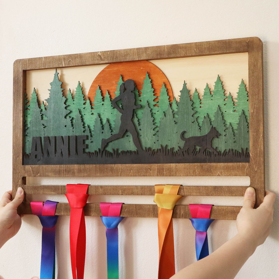 Personalized Running Medal Holder with Dog – Wooden Medal hanger , ChampionHanger running gifts - Champion Hanger
