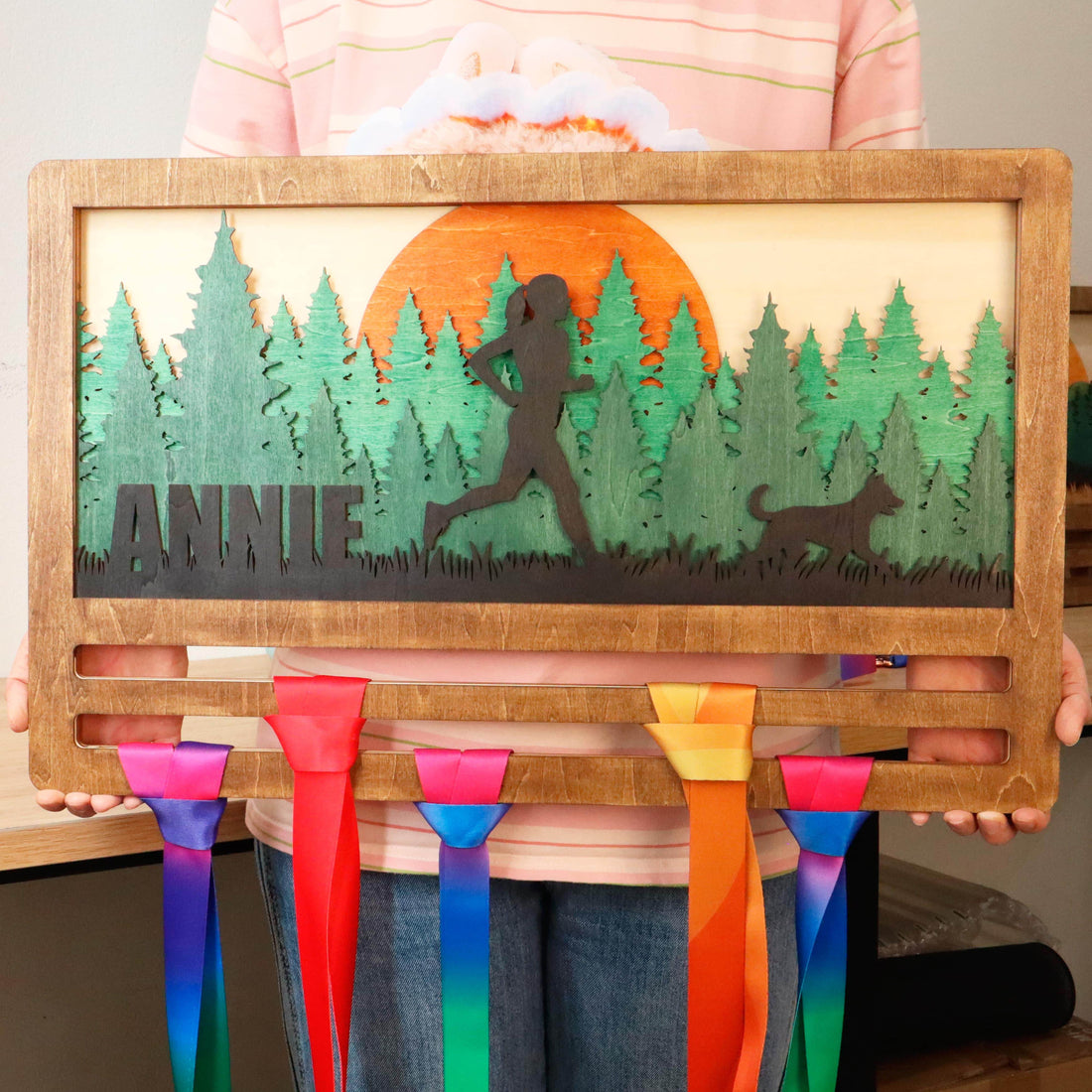Personalized Running Medal Holder with Dog – Wooden Medal hanger , ChampionHanger running gifts - Champion Hanger