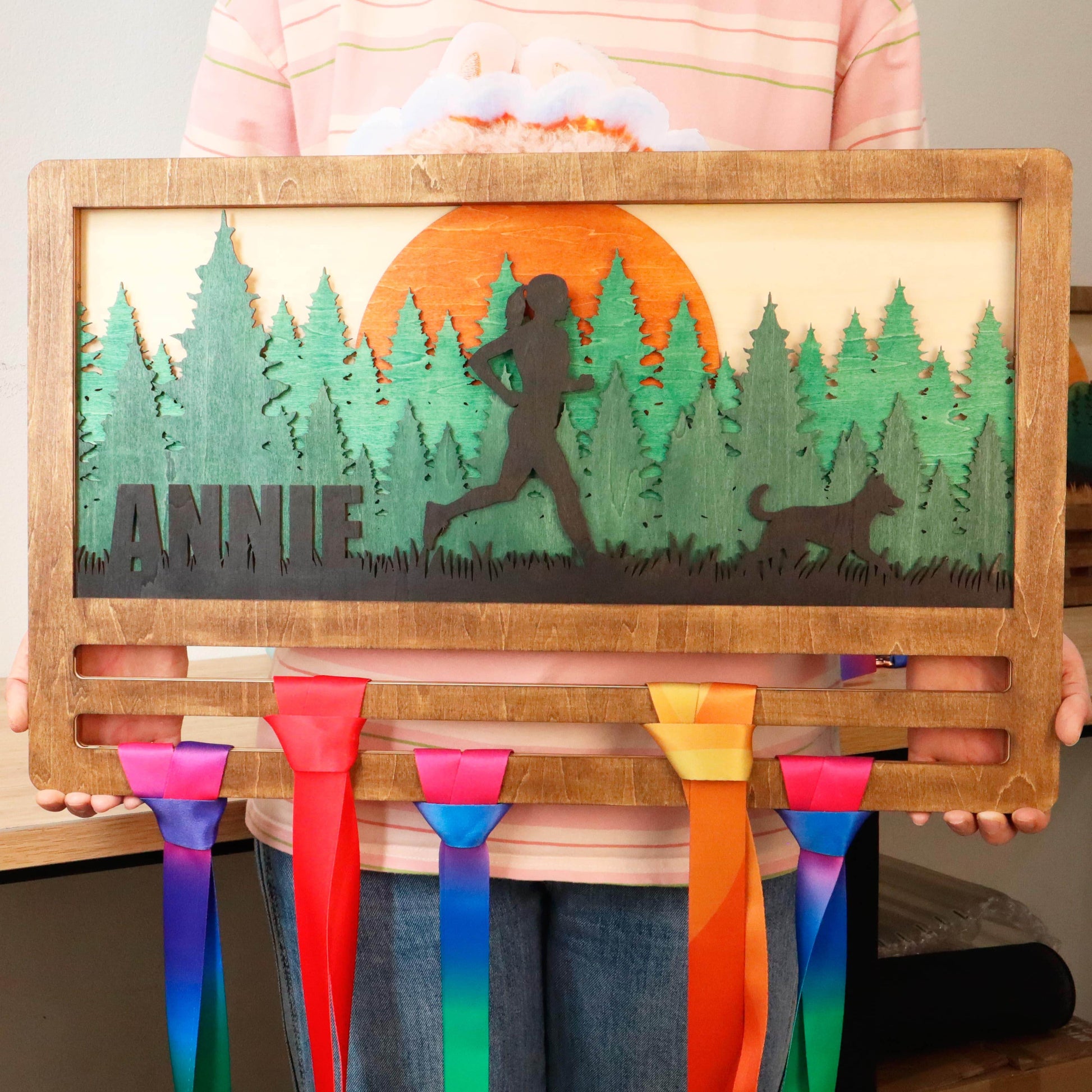 Personalized Running Medal Holder with Dog – Wooden Medal hanger , ChampionHanger running gifts - Champion Hanger