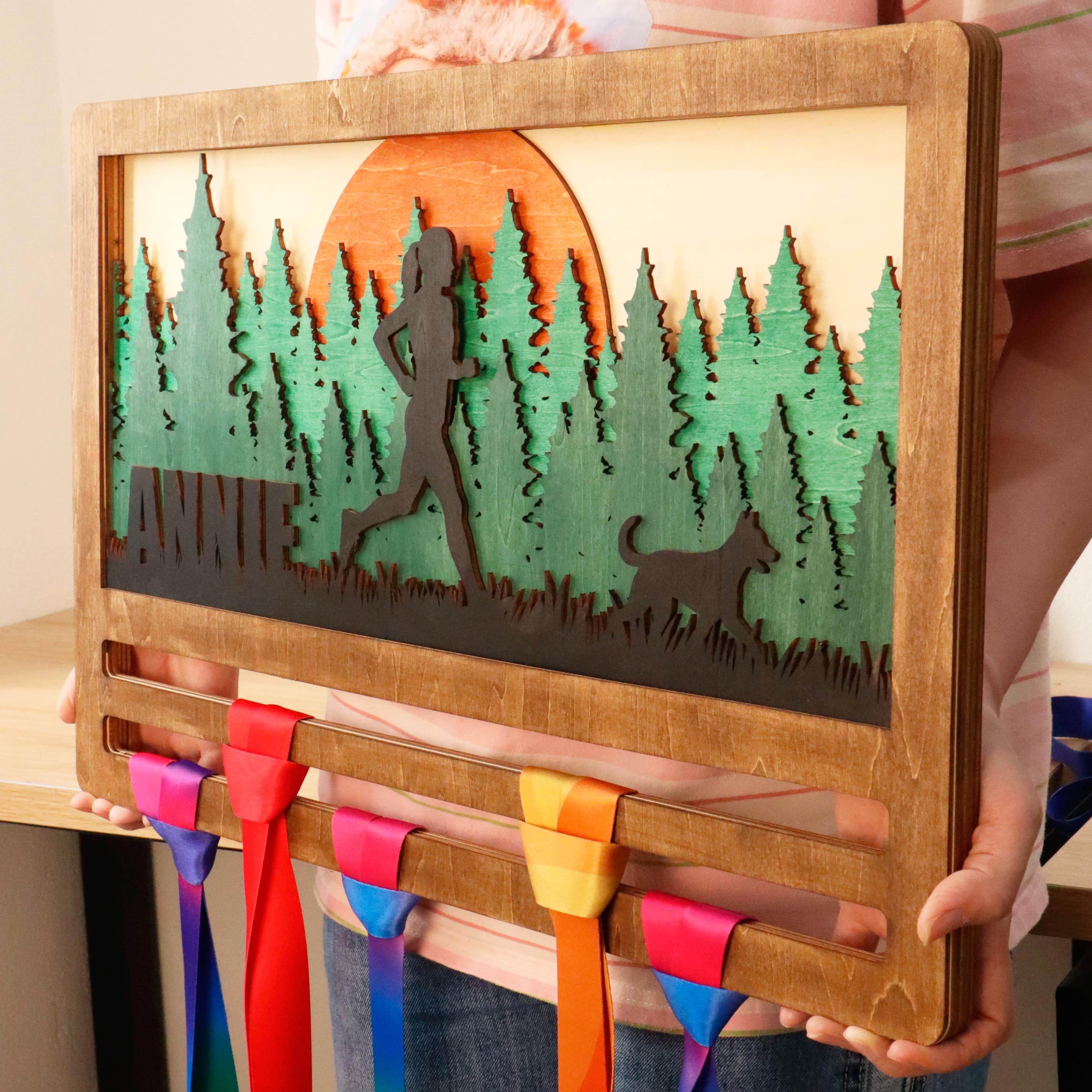 Personalized Running Medal Holder with Dog – Wooden Medal hanger , ChampionHanger running gifts - Champion Hanger