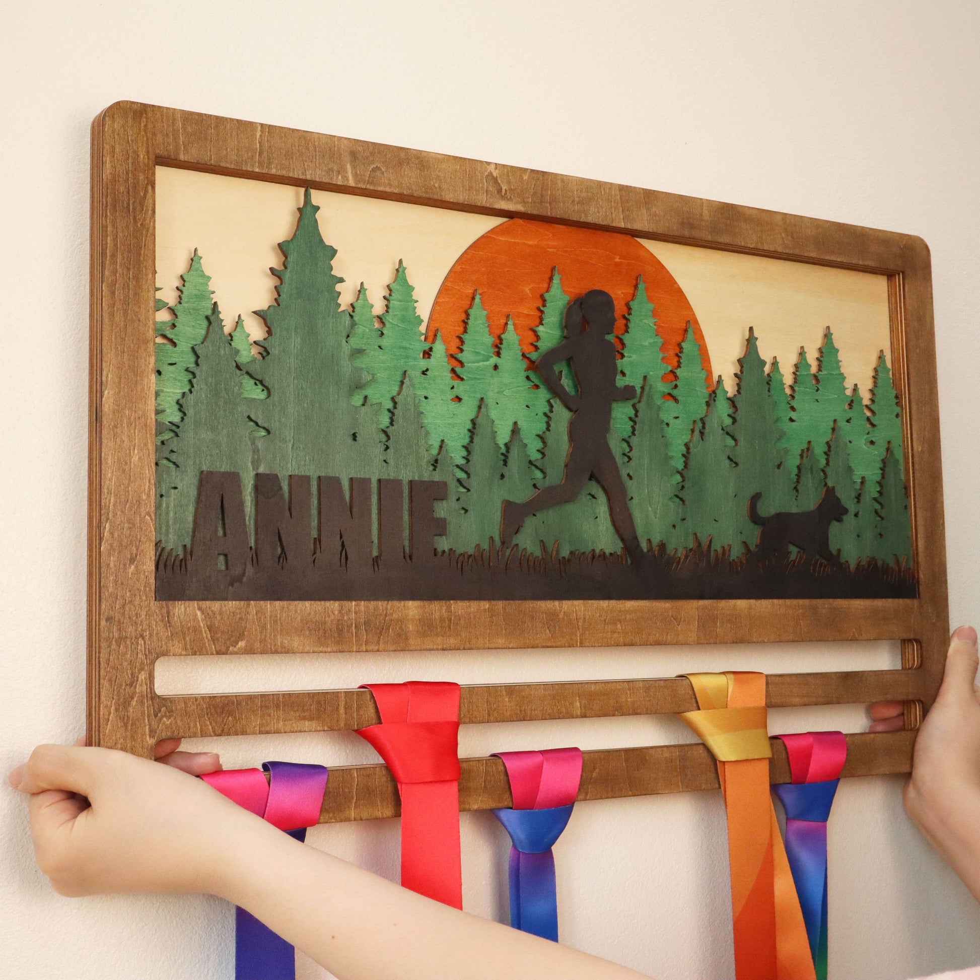 Personalized Running Medal Holder with Dog – Wooden Medal hanger , ChampionHanger running gifts - Champion Hanger