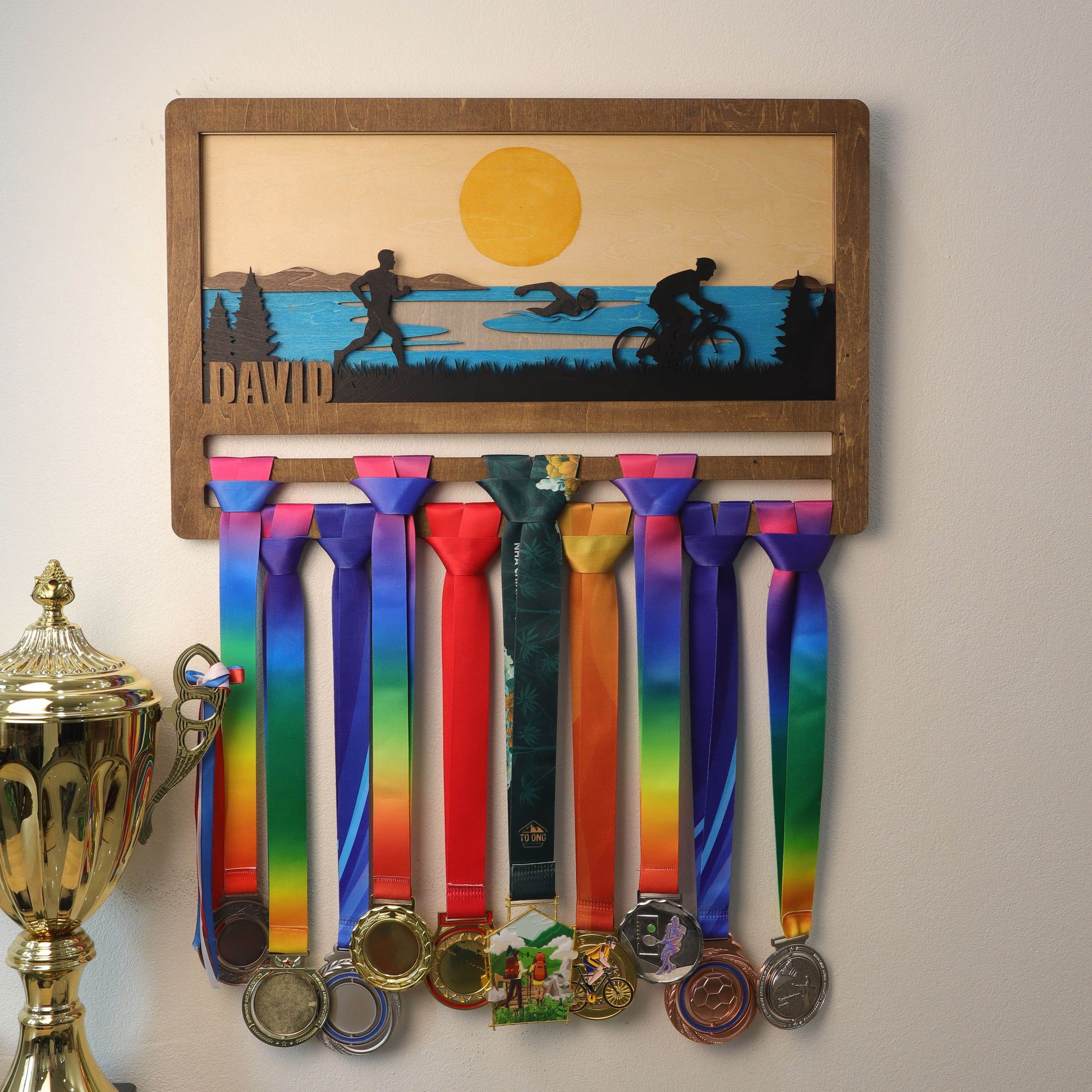 Personalized Triathlon Medal Holder, ChampionHanger Running Gifts - Champion Hanger