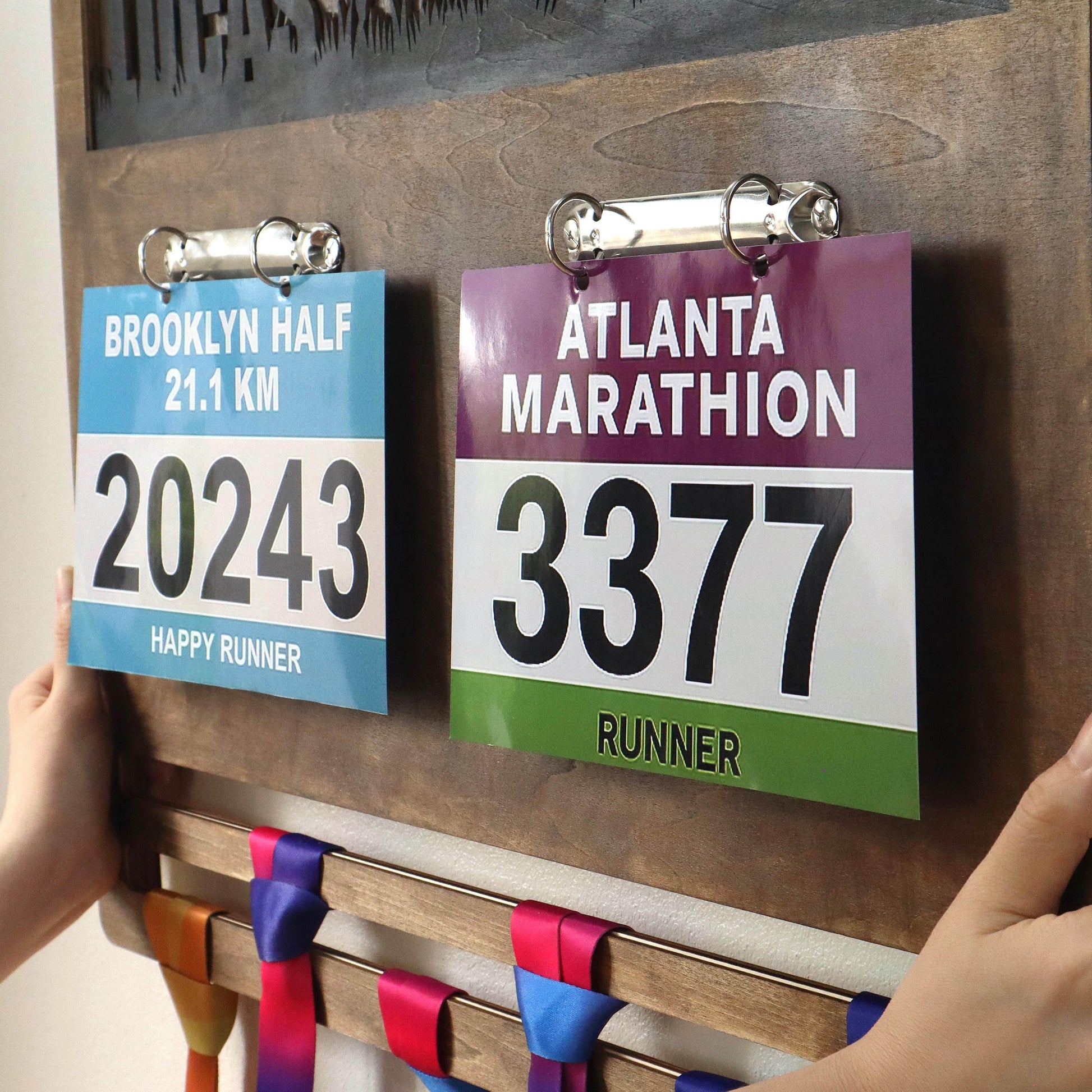 Personalized Wooden Marathon Display with Runner and Dog – Wooden Medal hanger , ChampionHanger running gifts - Champion Hanger