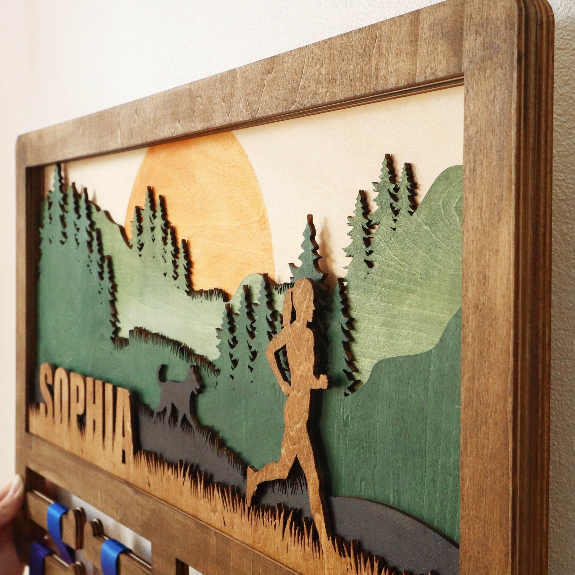 Personalized Wooden Medal Hanger for Runners with Dog – Wooden Medal hanger , ChampionHanger running gifts - Champion Hanger