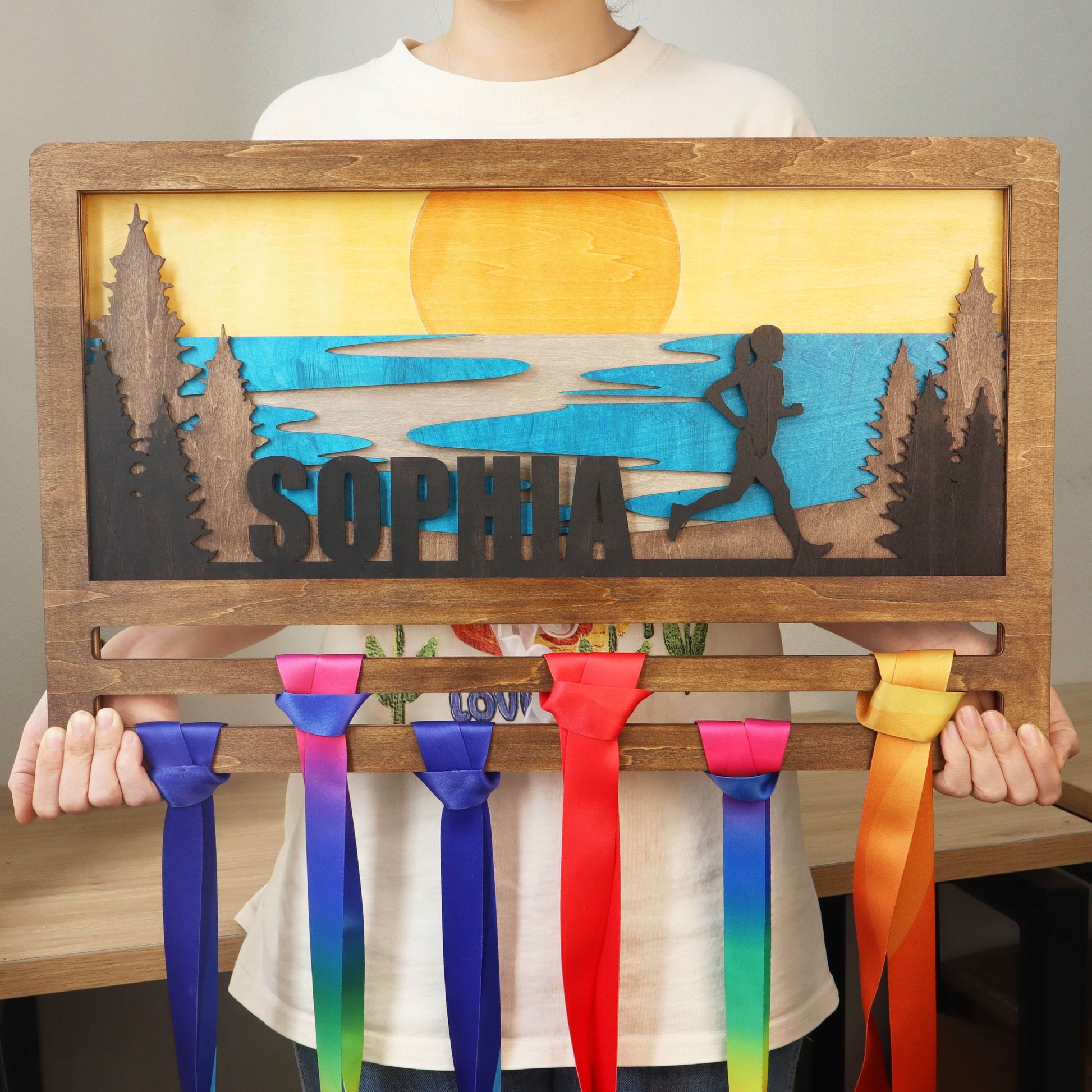 Sunset Beach Runner Medal Hanger – Custom Name Display for Runners , ChampionHanger hiking gifts - Champion Hanger