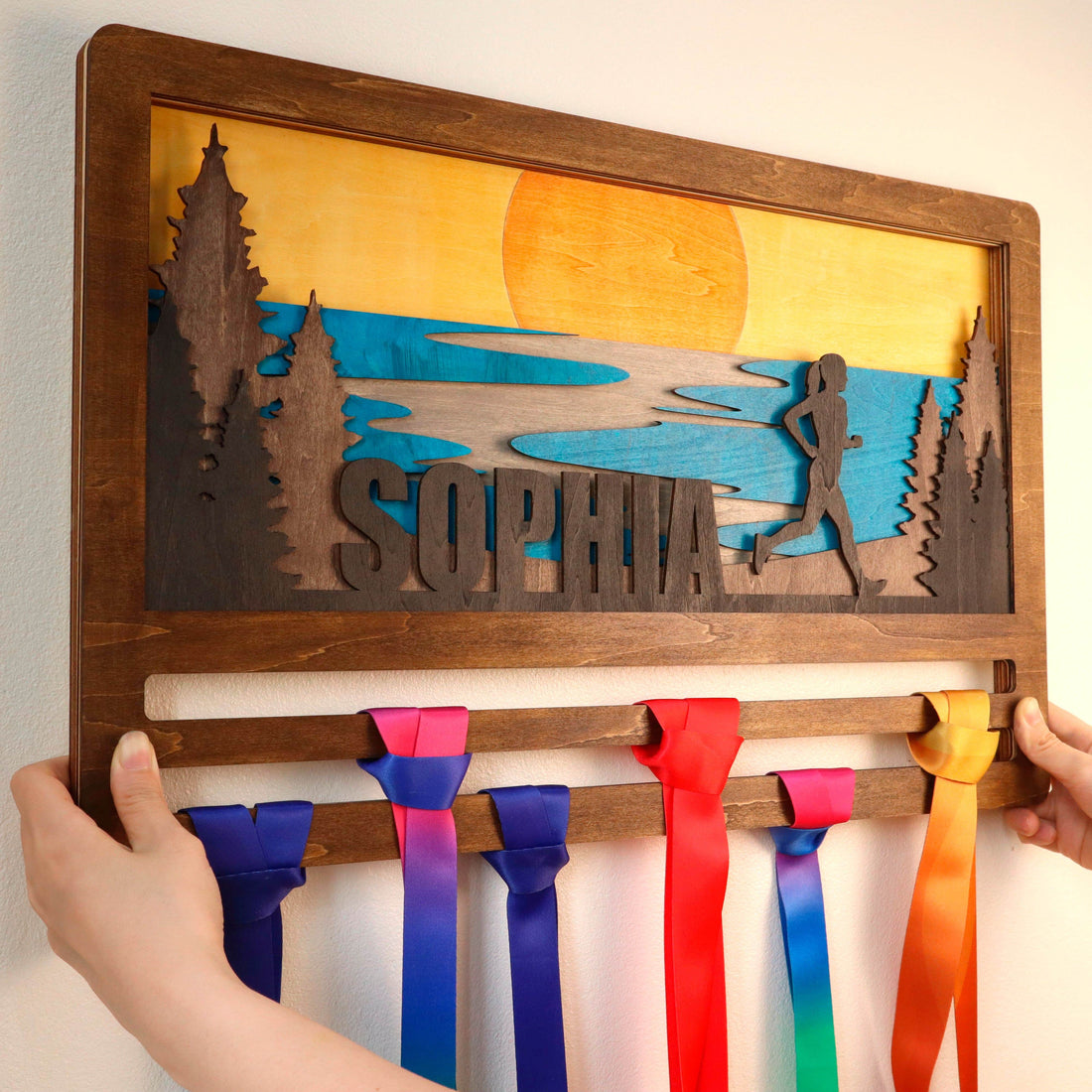 Sunset Beach Runner Medal Hanger – Custom Name Display for Runners , ChampionHanger hiking gifts - Champion Hanger