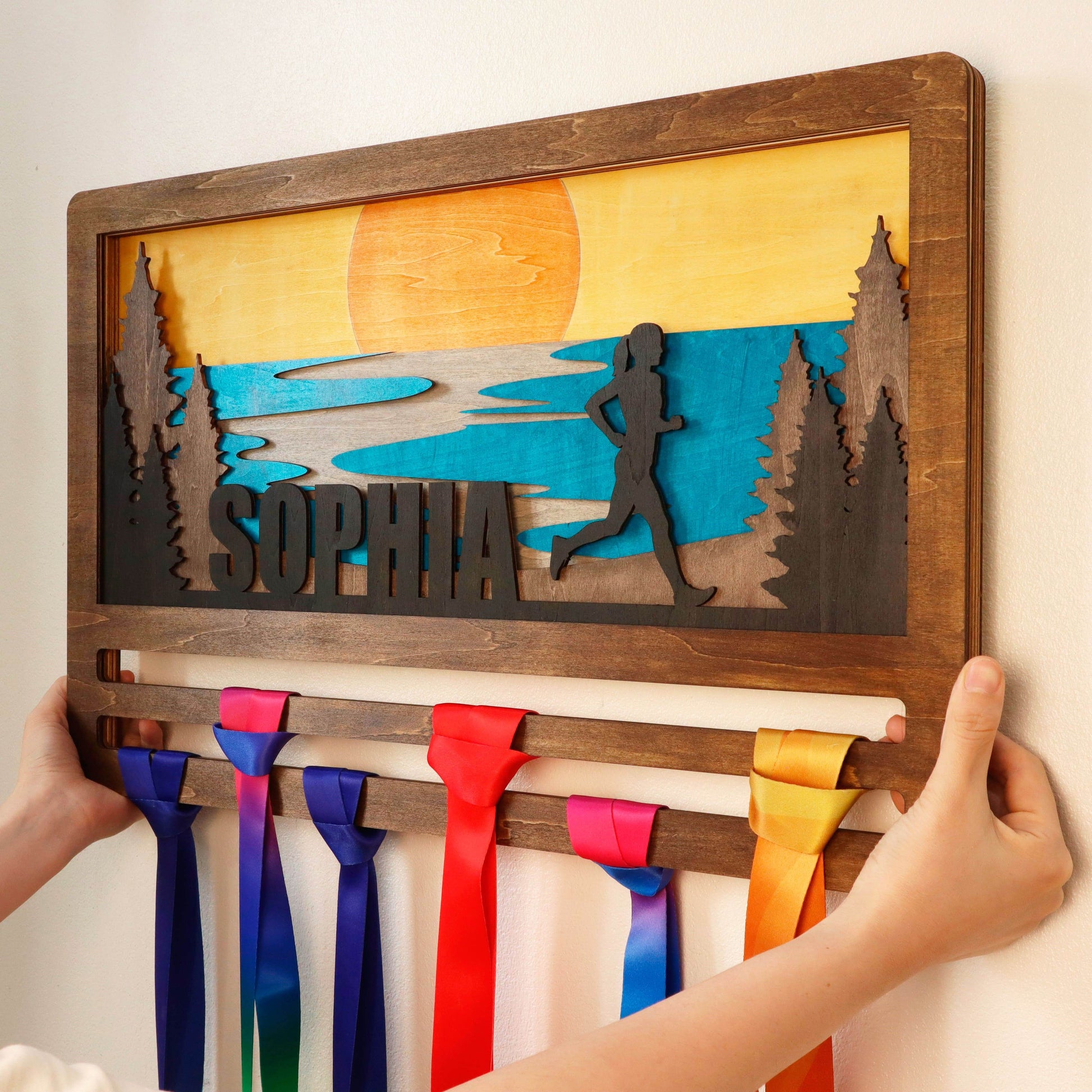 Sunset Beach Runner Medal Hanger – Custom Name Display for Runners , ChampionHanger hiking gifts - Champion Hanger