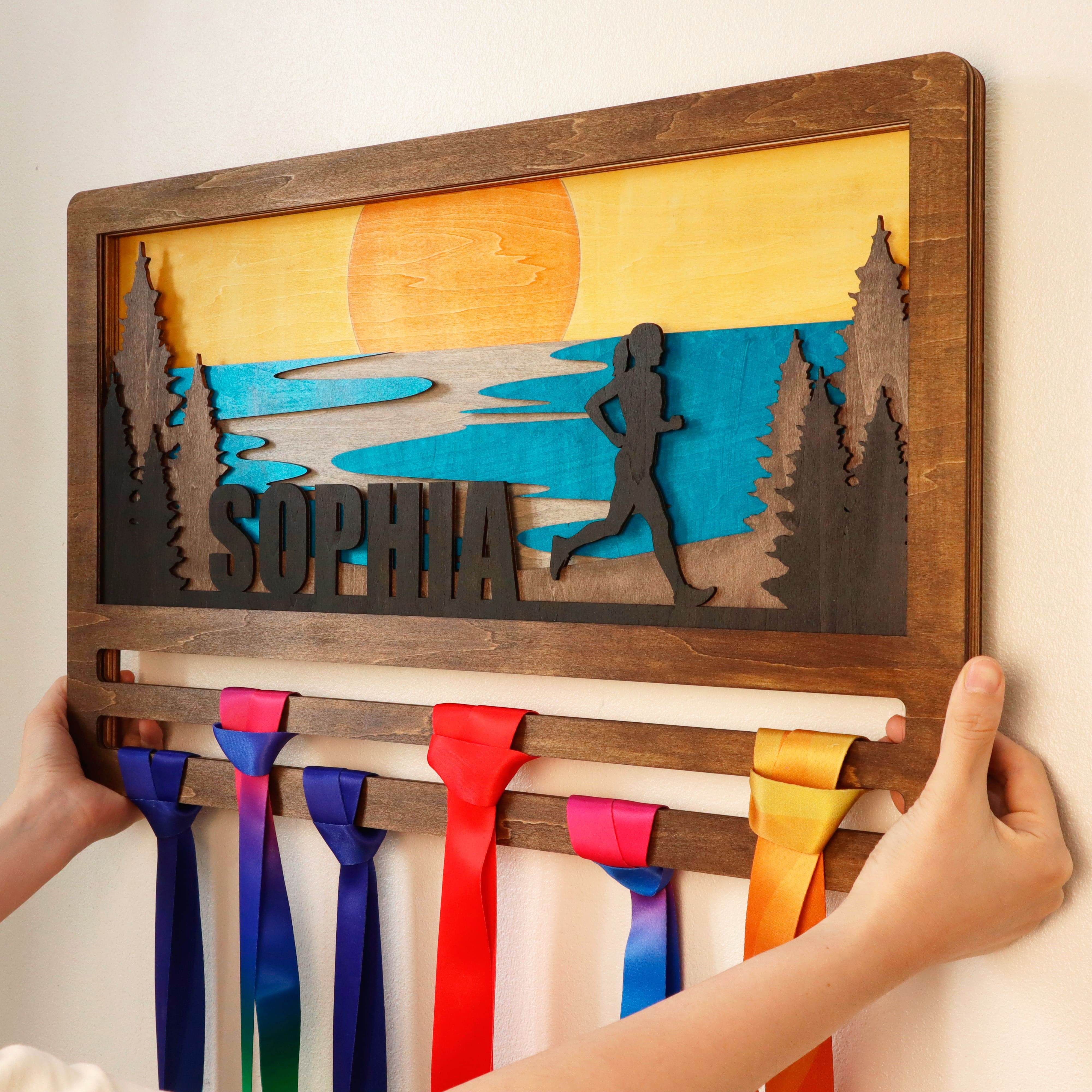 Sunset Beach Runner Medal Hanger – Custom Name Display for Runners , ChampionHanger hiking gifts - Champion Hanger