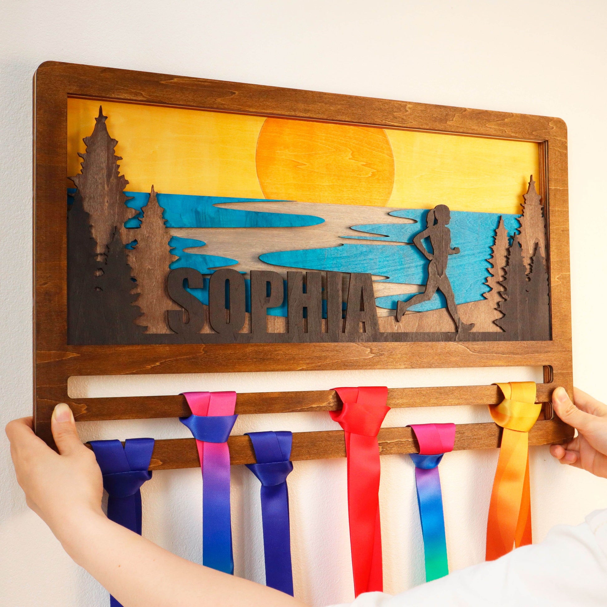 Sunset Beach Runner Medal Hanger – Custom Name Display for Runners , ChampionHanger hiking gifts - Champion Hanger
