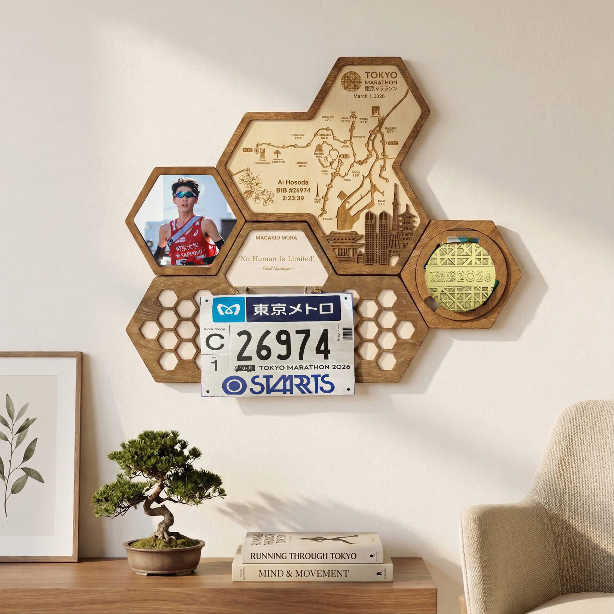 Tokyo Marathon Hexagon Wooden Medal Hanger – Tokyo World Marathon Majors Medal Display