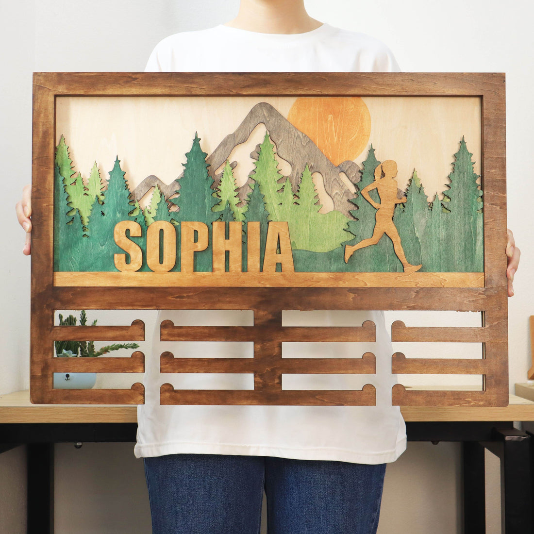 Wooden Medal Hanger Running marathon, Custom Race run medal holder, ChampionHanger Running gifts - Champion Hanger