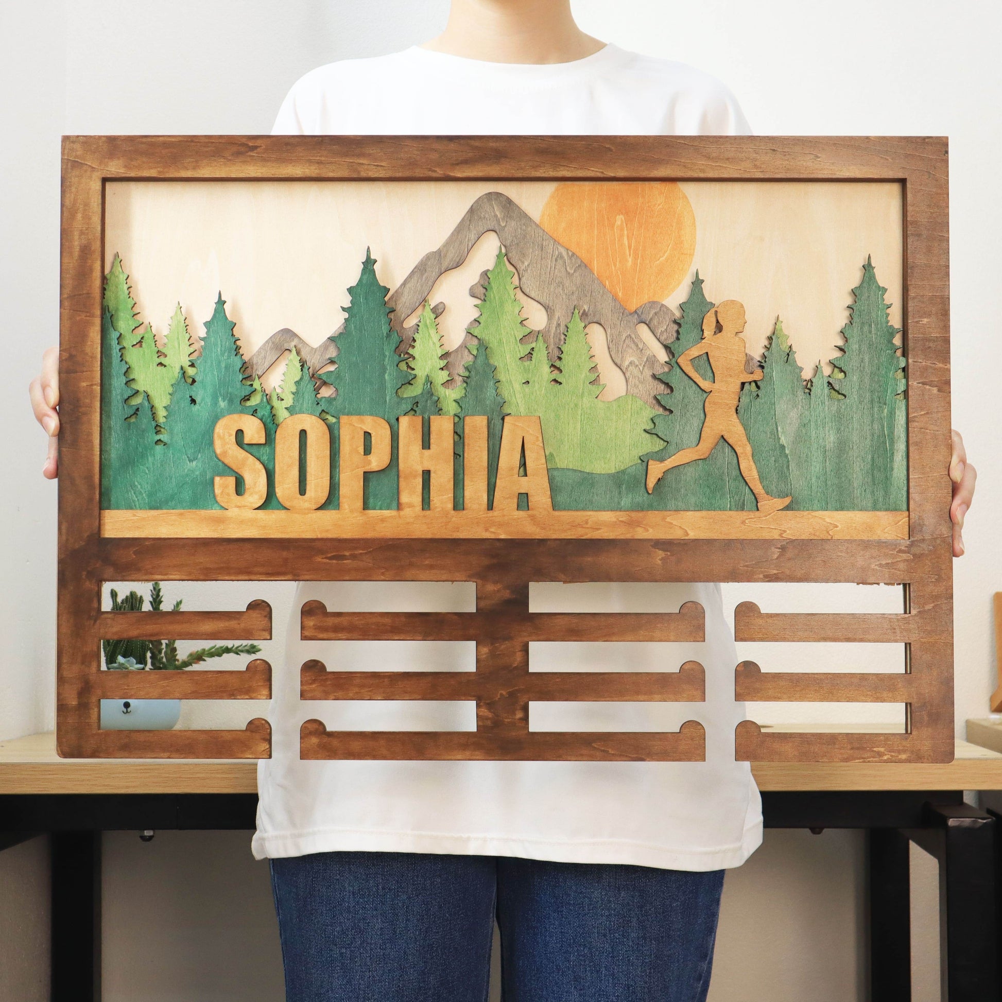 Wooden Medal Hanger Running marathon, Custom Race run medal holder, ChampionHanger Running gifts - Champion Hanger
