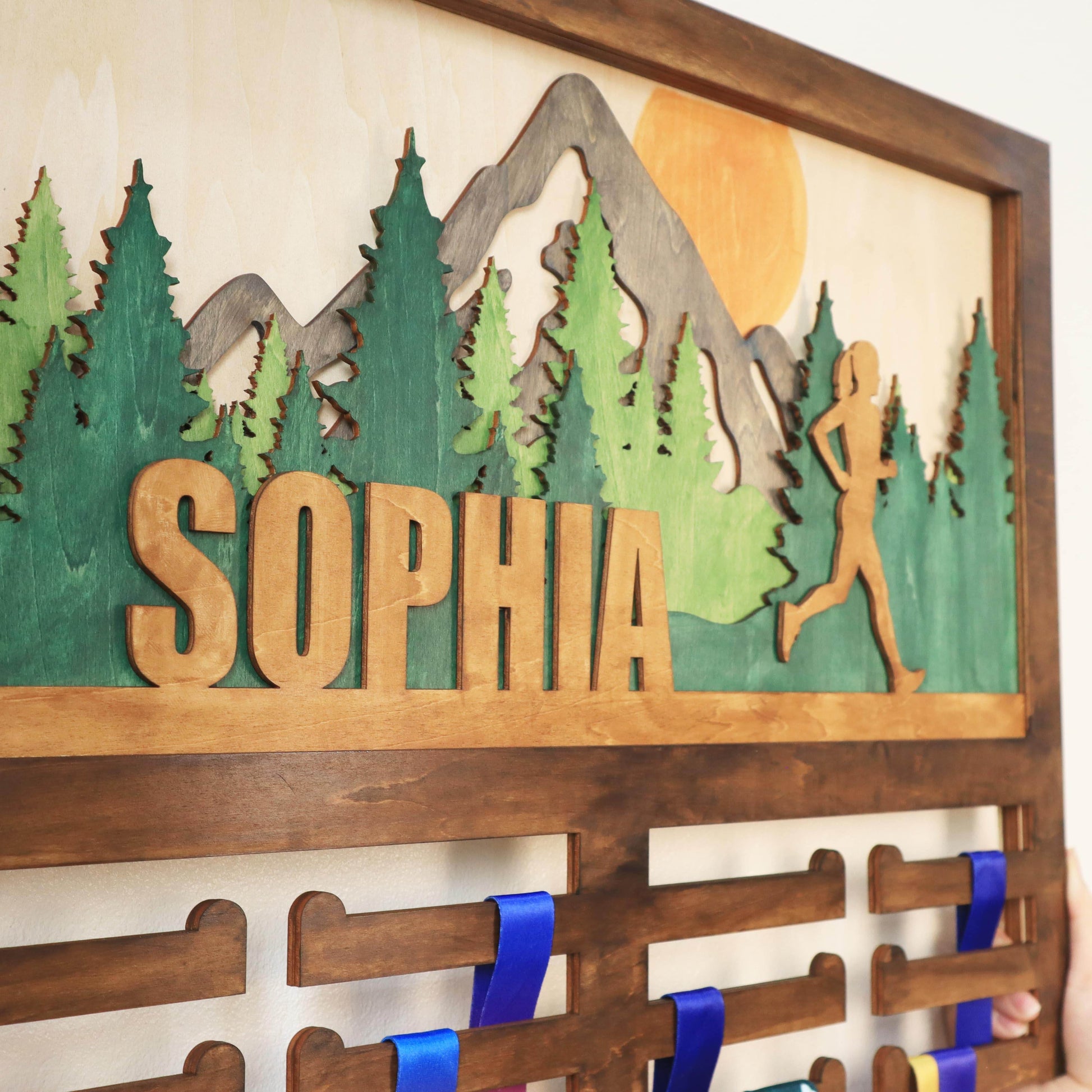 Wooden Medal Hanger Running marathon, Custom Race run medal holder, ChampionHanger Running gifts - Champion Hanger