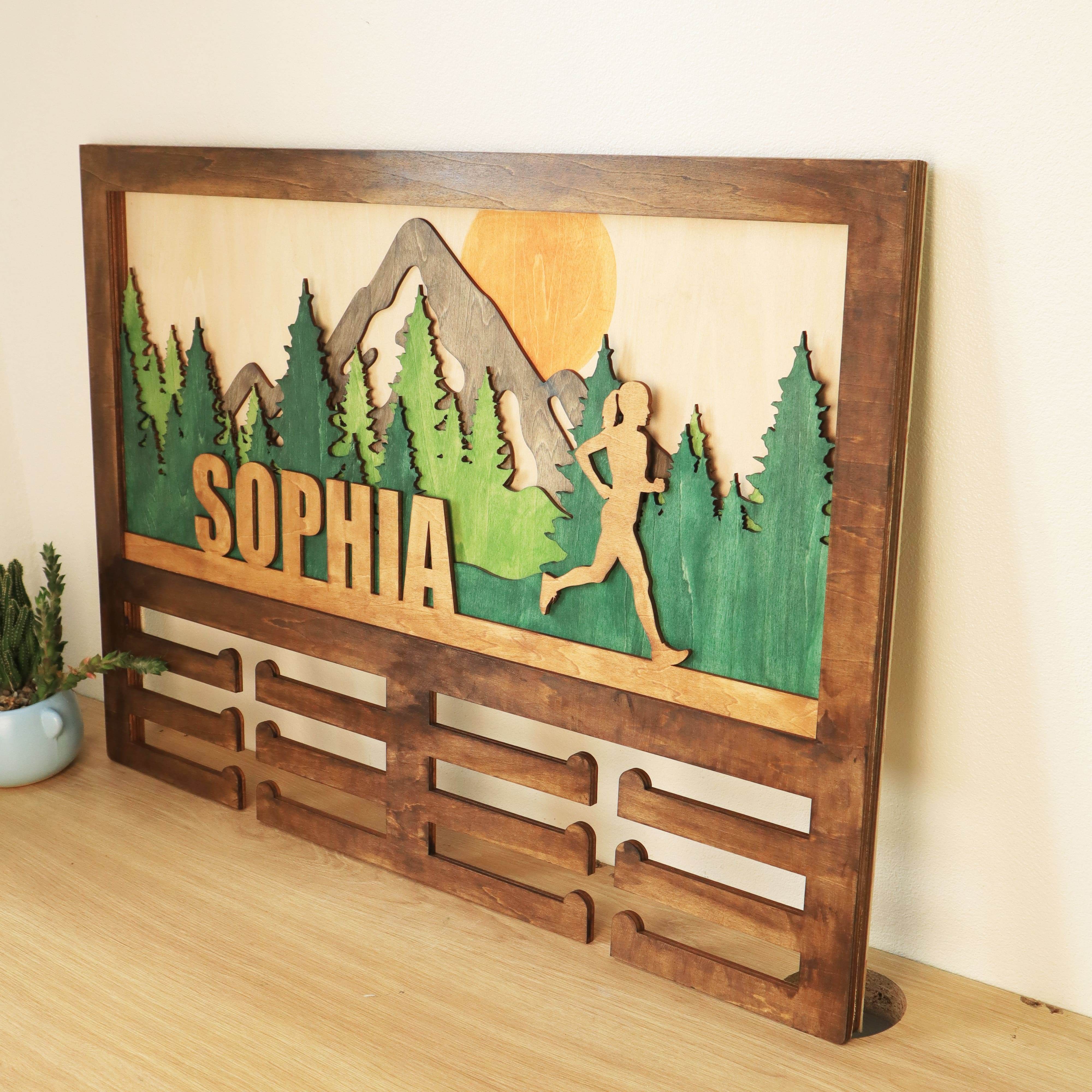 Wooden Medal Hanger Running marathon, Custom Race run medal holder, ChampionHanger Running gifts - Champion Hanger