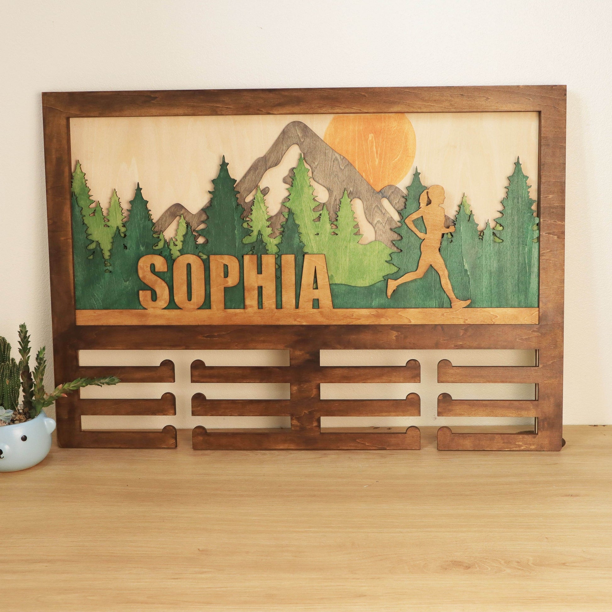 Wooden Medal Hanger Running marathon, Custom Race run medal holder, ChampionHanger Running gifts - Champion Hanger