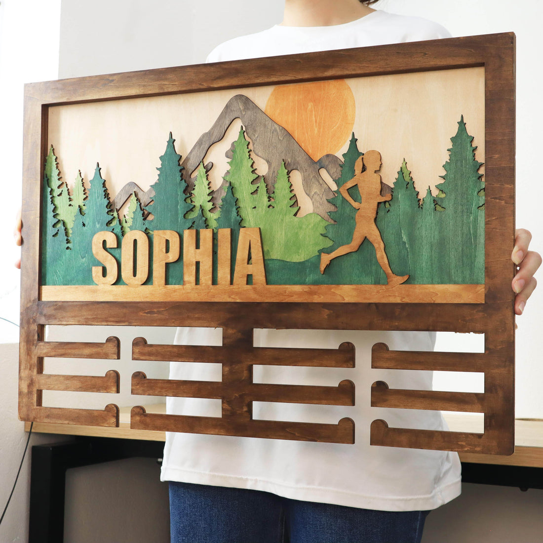 Wooden Medal Hanger Running marathon, Custom Race run medal holder, ChampionHanger Running gifts - Champion Hanger