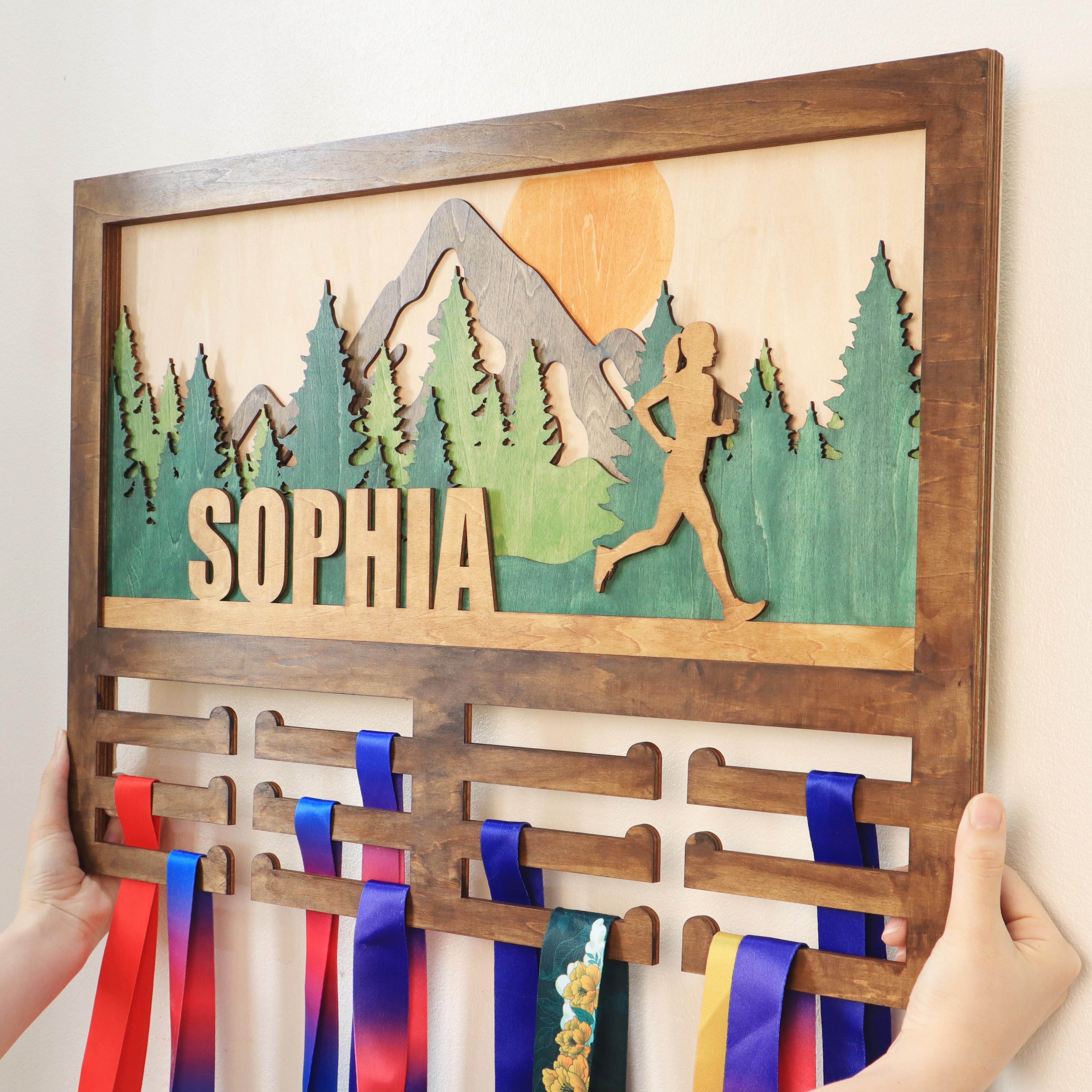 Wooden Medal Hanger Running marathon, Custom Race run medal holder, ChampionHanger Running gifts - Champion Hanger