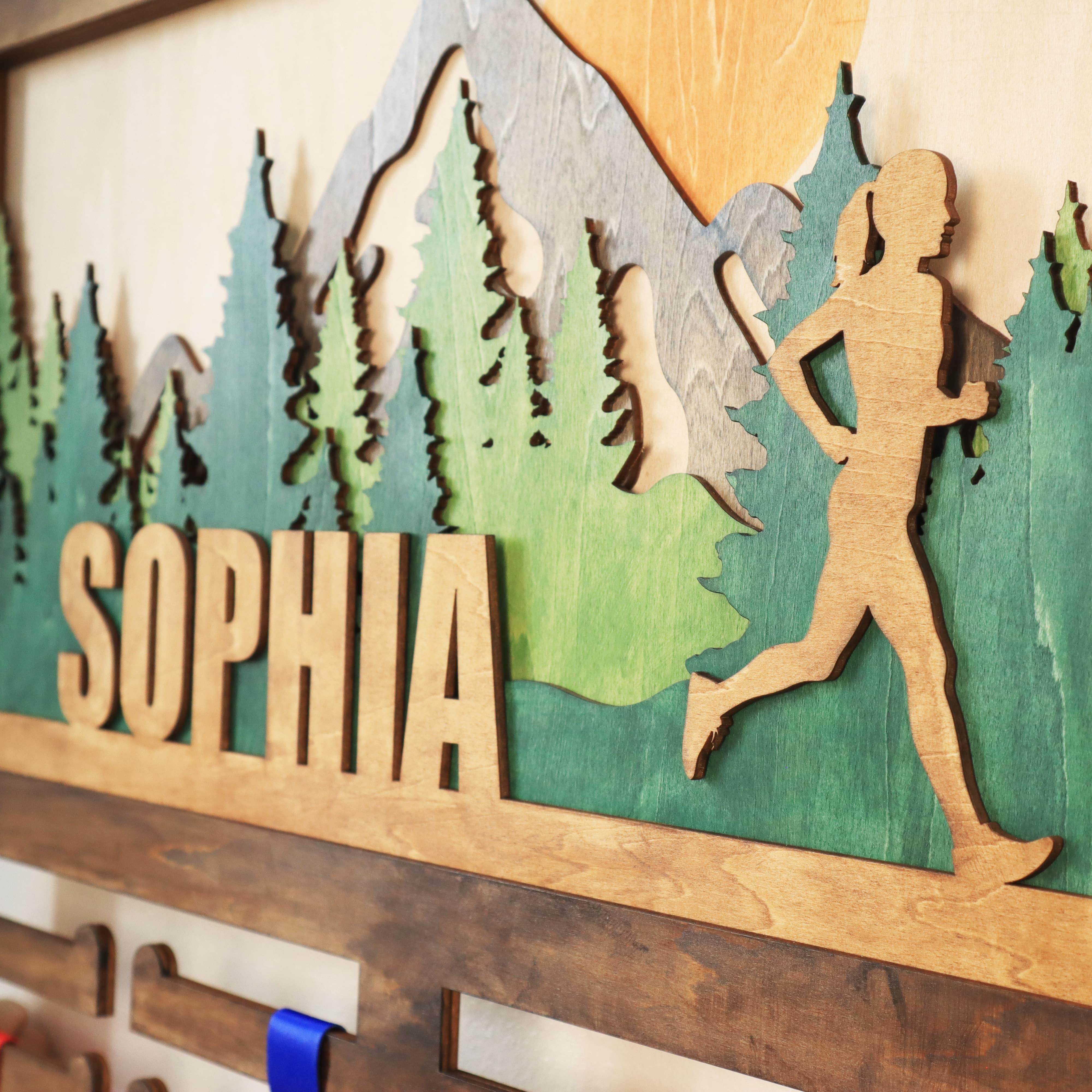 Wooden Medal Hanger Running marathon, Custom Race run medal holder, ChampionHanger Running gifts - Champion Hanger