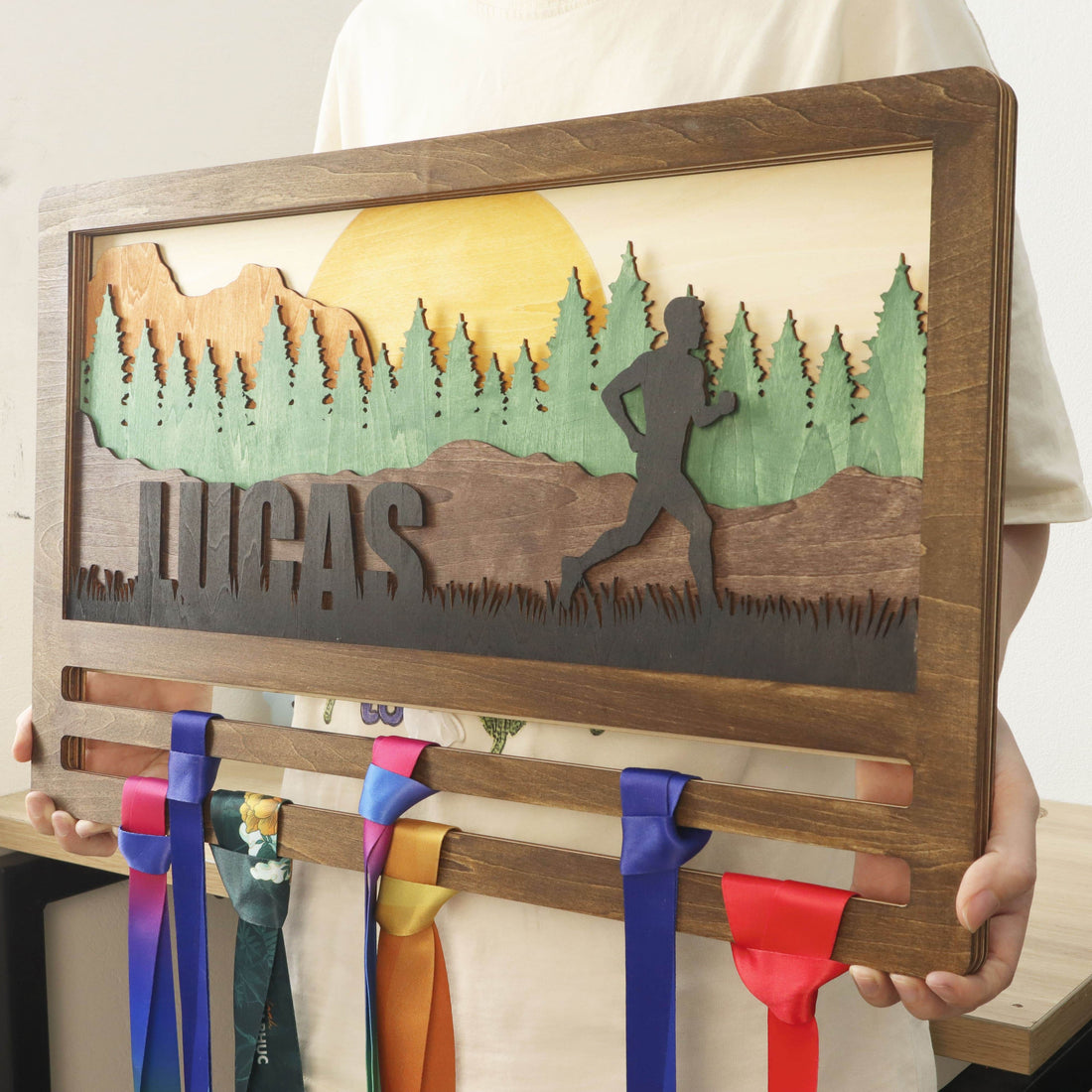 Wooden Medal Hanger For Runner, Custom NAME medal holder, ChampionHanger Running gifts - Champion Hanger