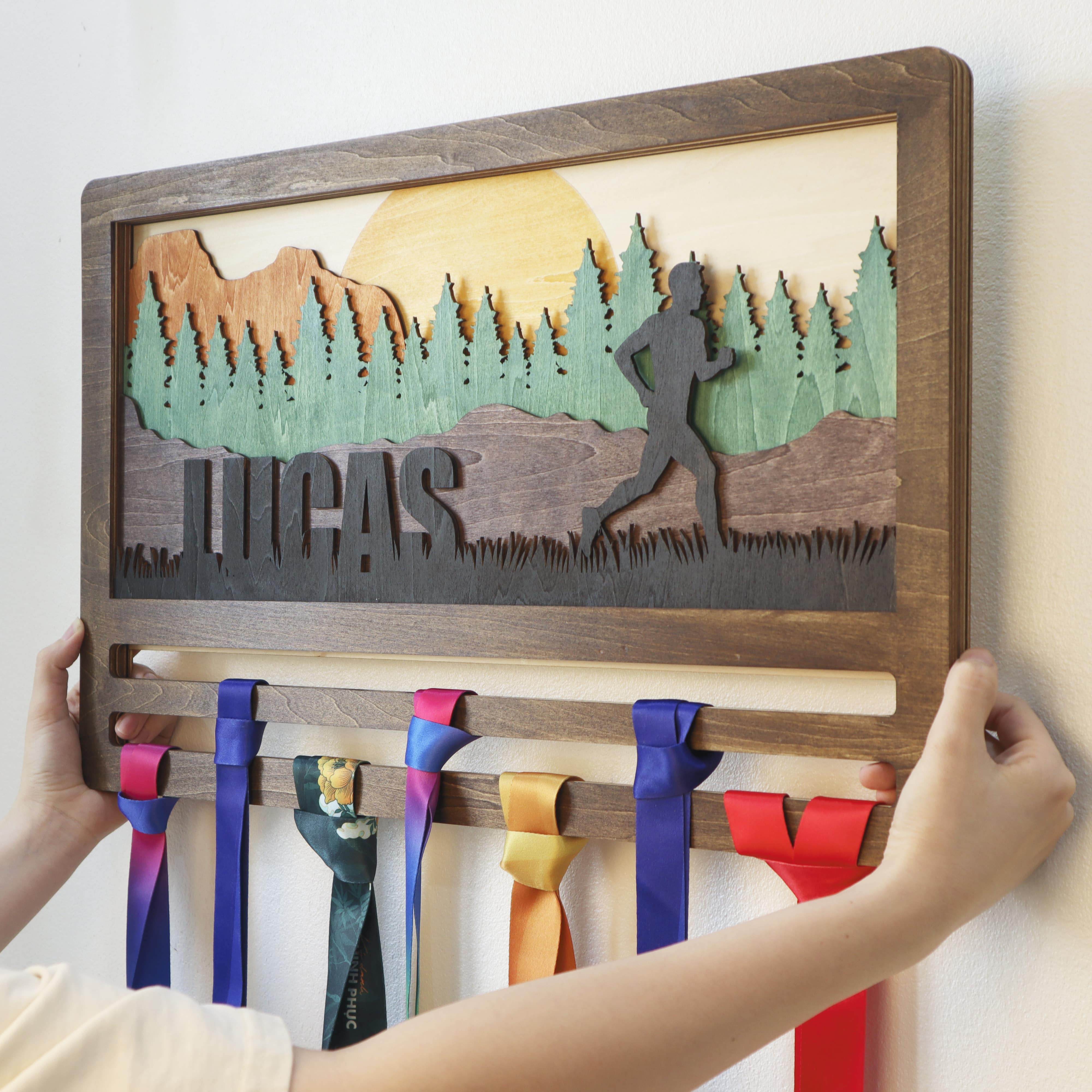 Wooden Medal Hanger For Runner, Custom NAME medal holder, ChampionHanger Running gifts - Champion Hanger