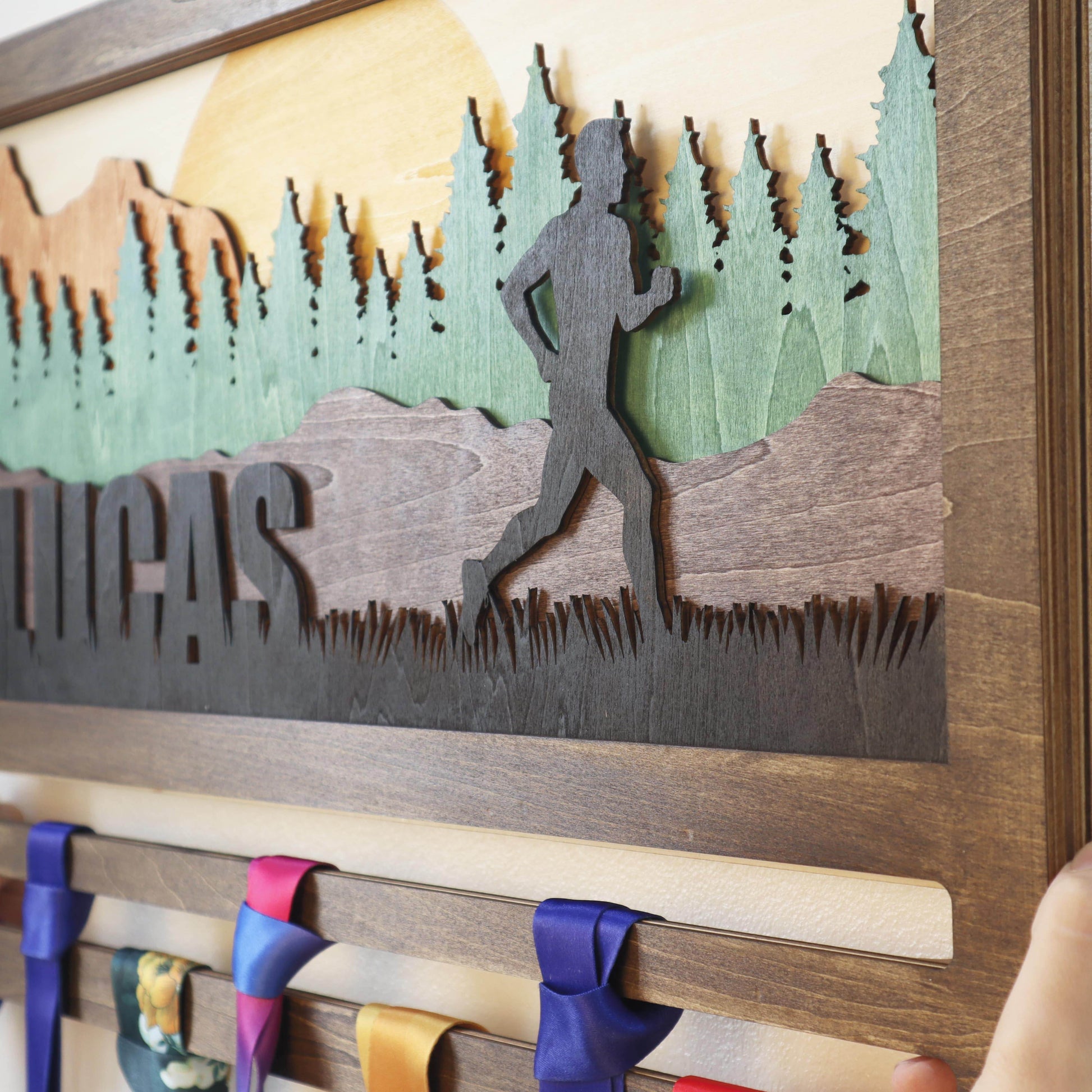 Wooden Medal Hanger For Runner, Custom NAME medal holder, ChampionHanger Running gifts - Champion Hanger