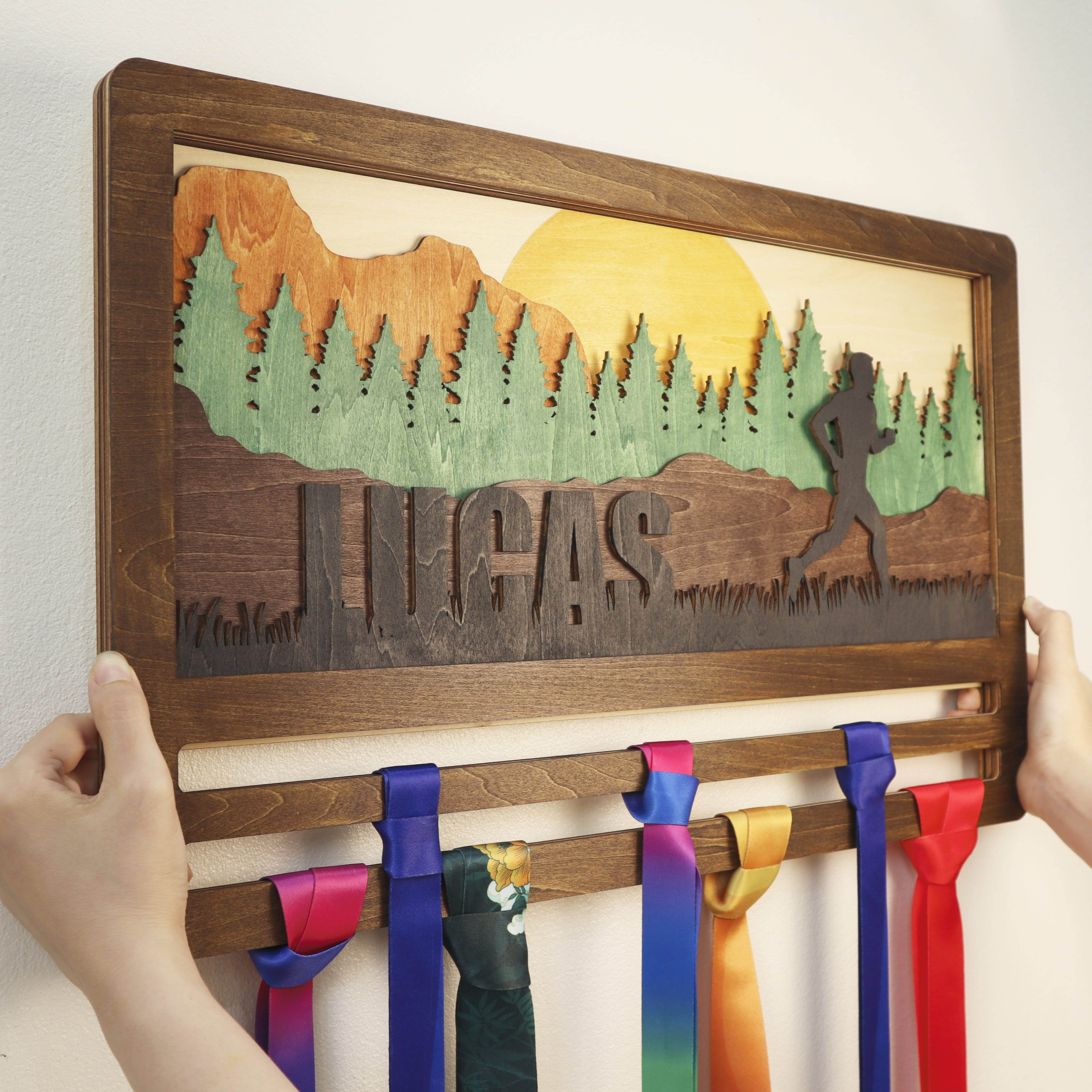 Wooden Medal Hanger For Runner, Custom NAME medal holder, ChampionHanger Running gifts - Champion Hanger