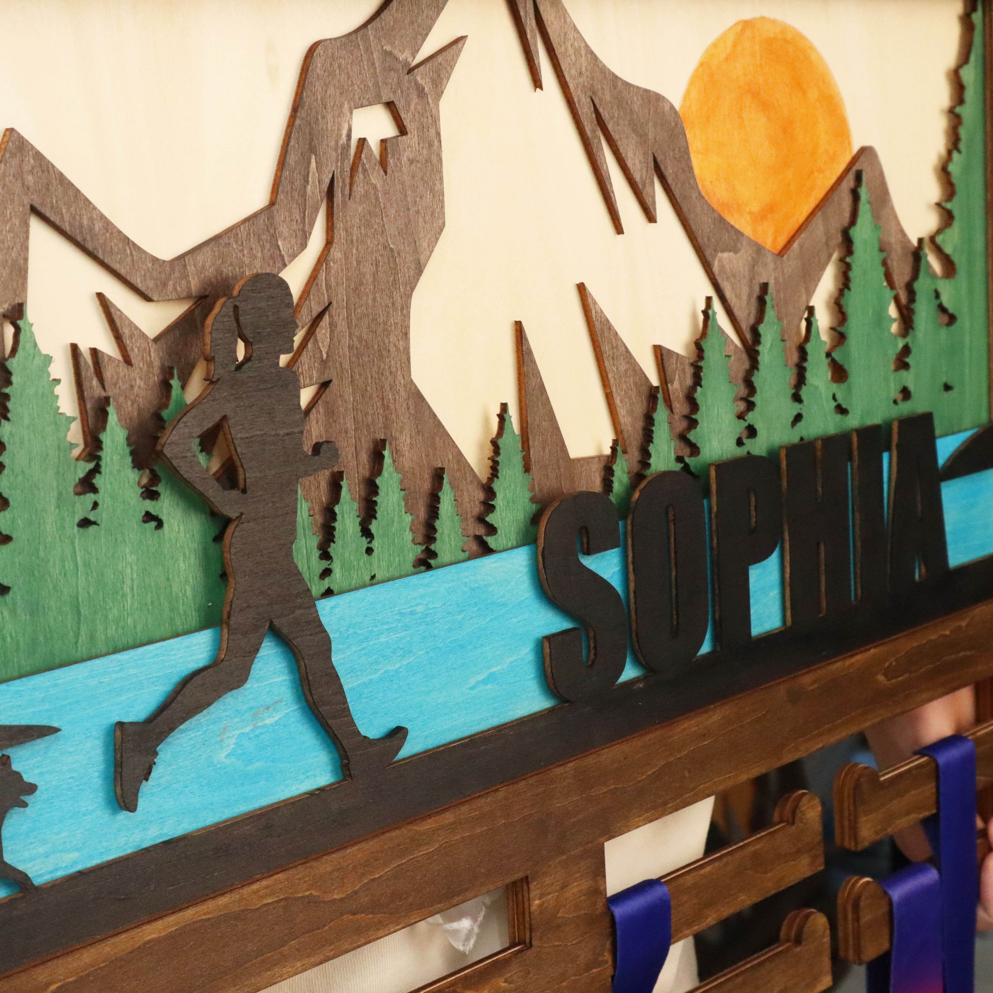 Wooden Running Medal Holder with Dog – Custom Name Display for Runners , ChampionHanger hiking gifts - Champion Hanger