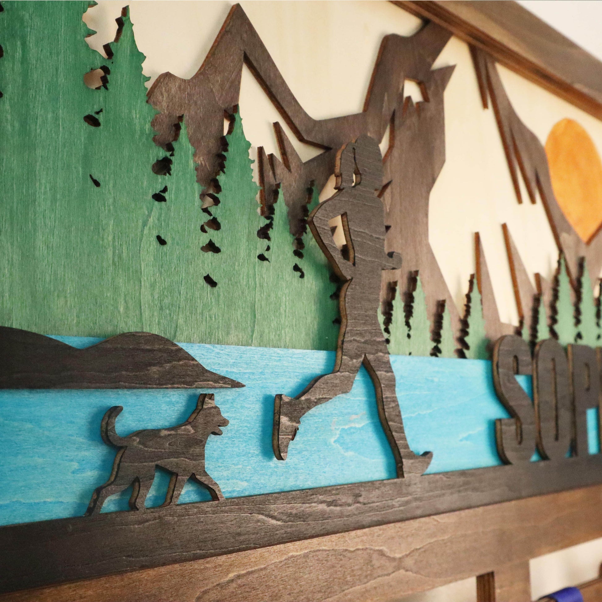 Wooden Running Medal Holder with Dog – Custom Name Display for Runners , ChampionHanger hiking gifts - Champion Hanger
