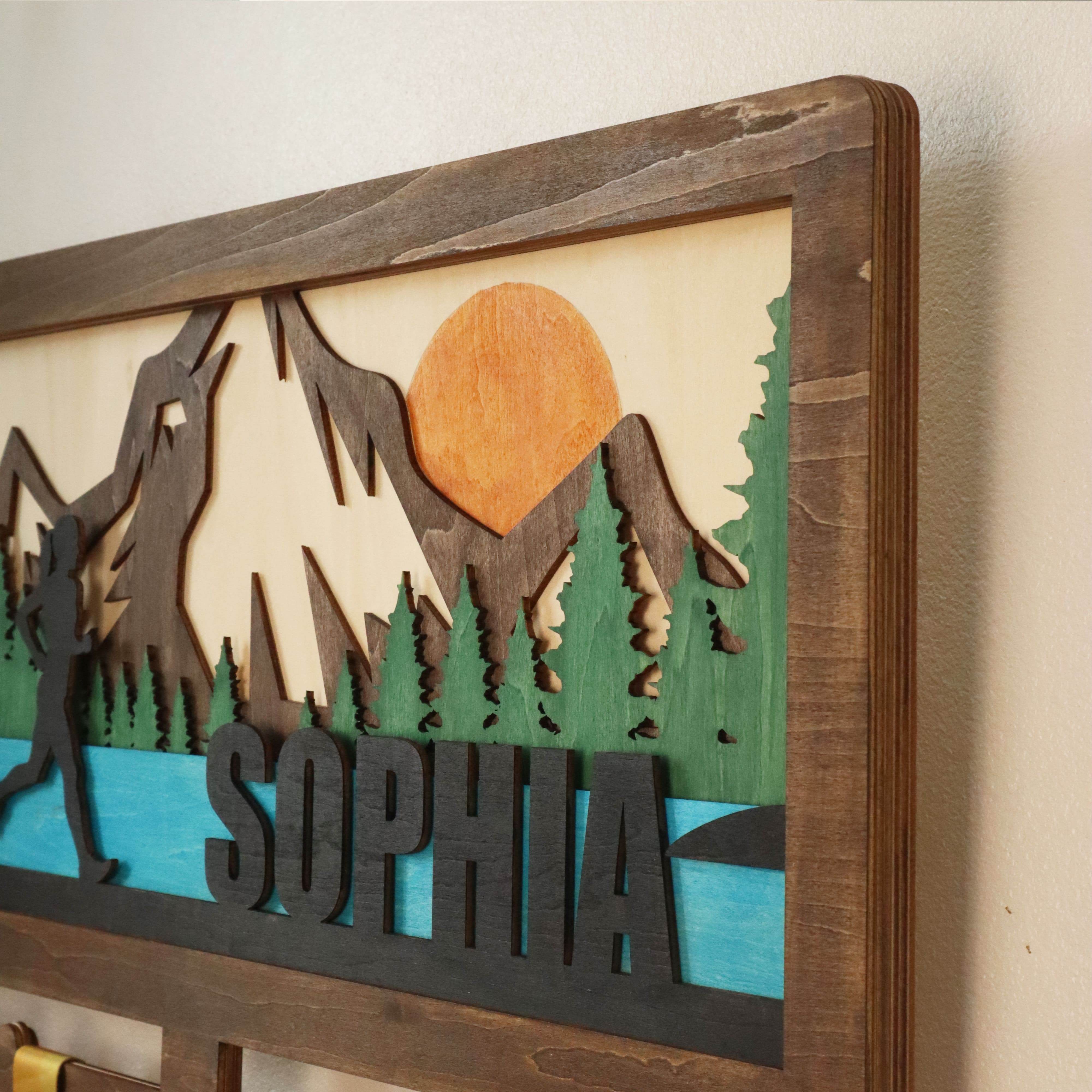 Wooden Running Medal Holder with Dog – Custom Name Display for Runners , ChampionHanger hiking gifts - Champion Hanger