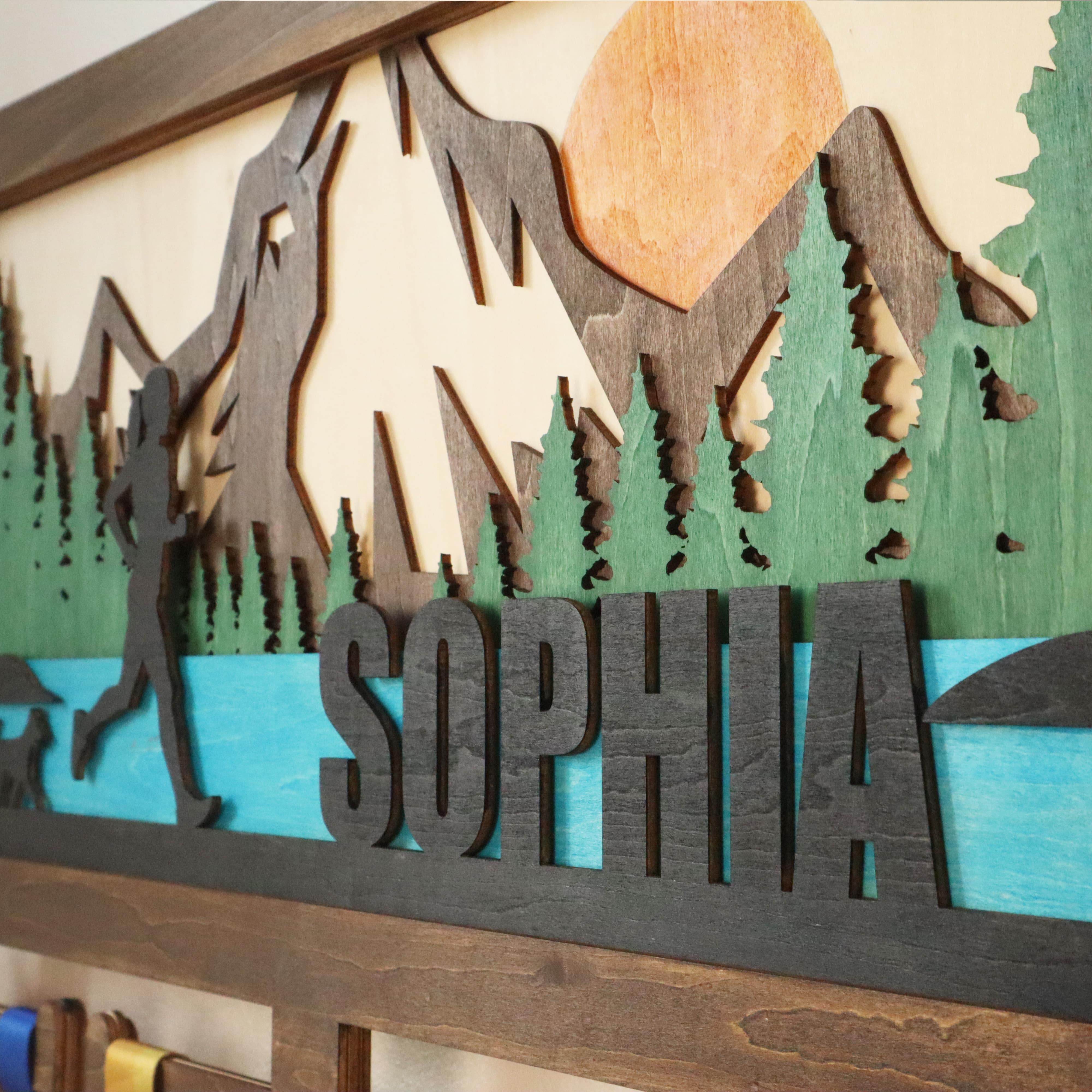 Wooden Running Medal Holder with Dog – Custom Name Display for Runners , ChampionHanger hiking gifts - Champion Hanger