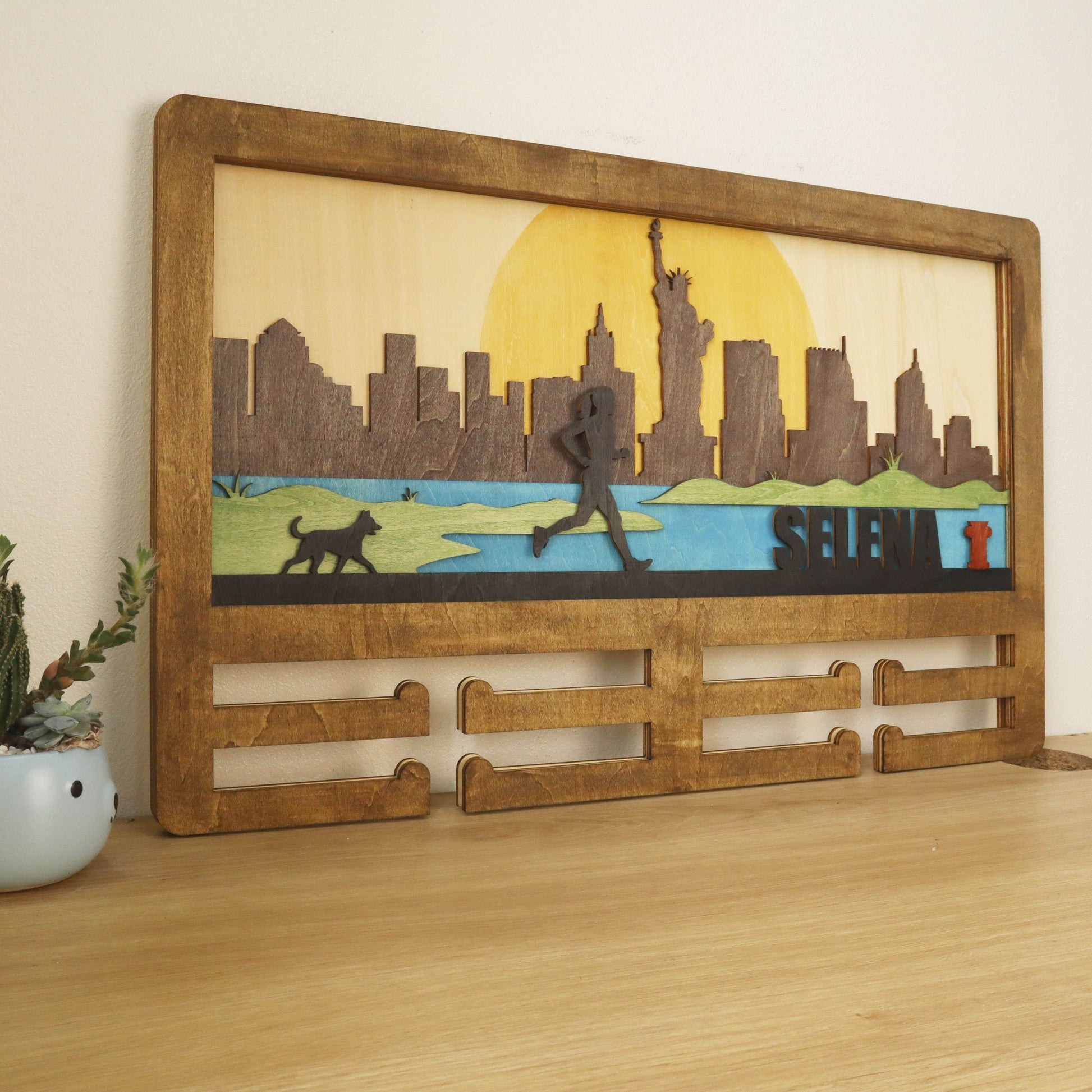 Wooden medal hanger Runner with dog – Custom Wooden Hanger , ChampionHanger running gifts - Champion Hanger