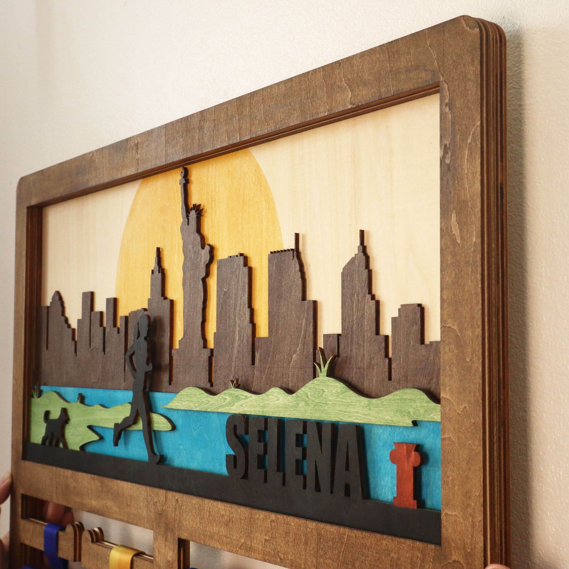 Wooden medal hanger Runner with dog – Custom Wooden Hanger , ChampionHanger running gifts - Champion Hanger