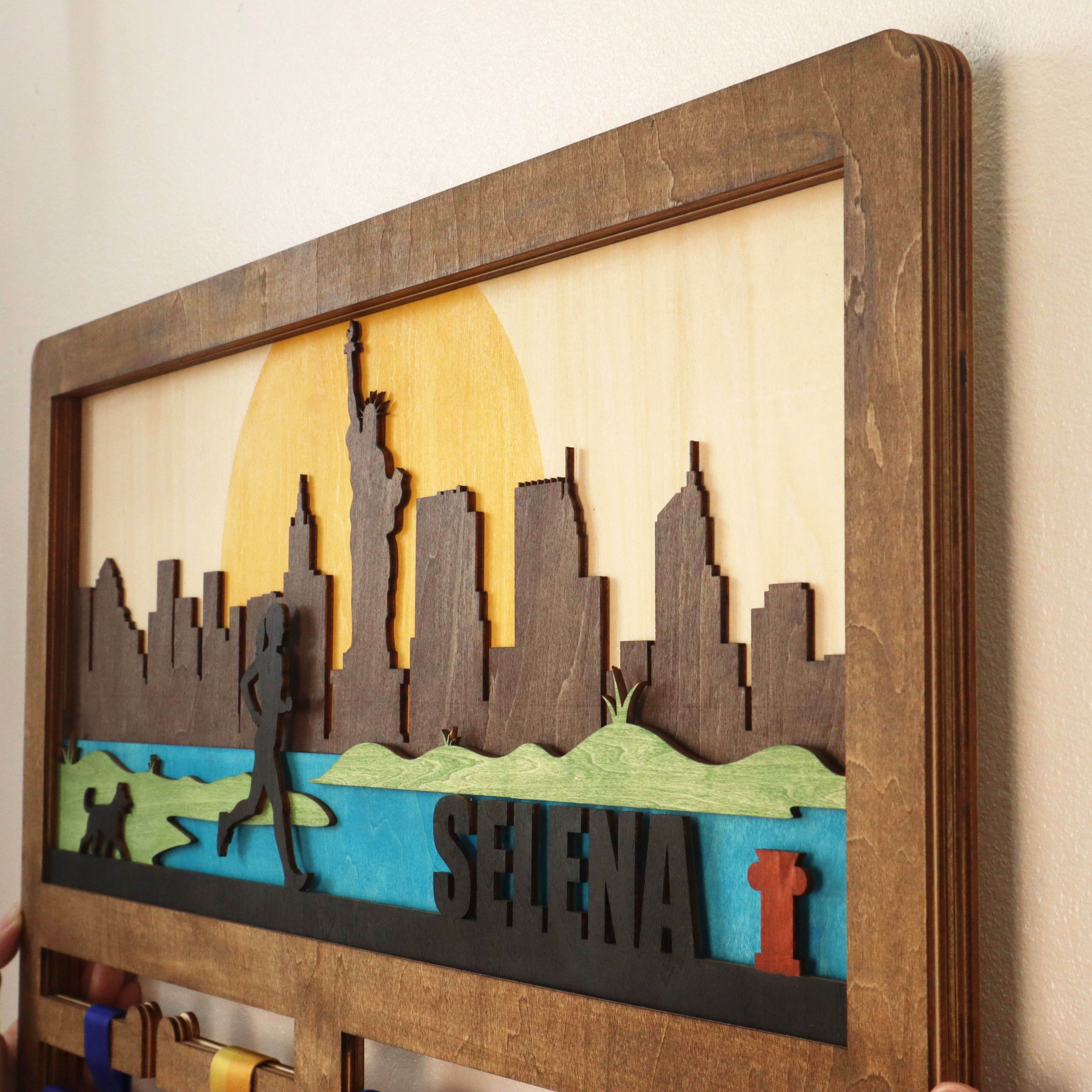 Wooden medal hanger Runner with dog – Custom Wooden Hanger , ChampionHanger running gifts - Champion Hanger