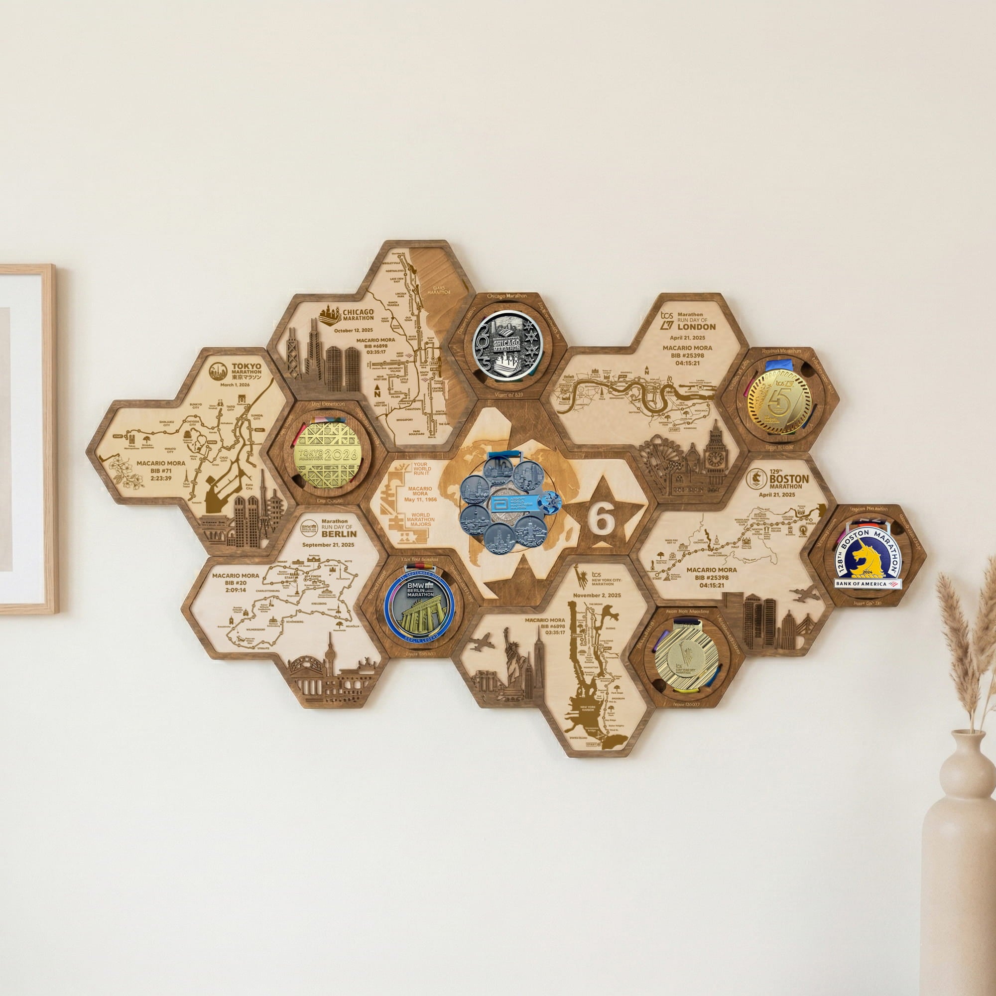 World Marathon Majors Six Star Finisher Wooden Medal Hanger