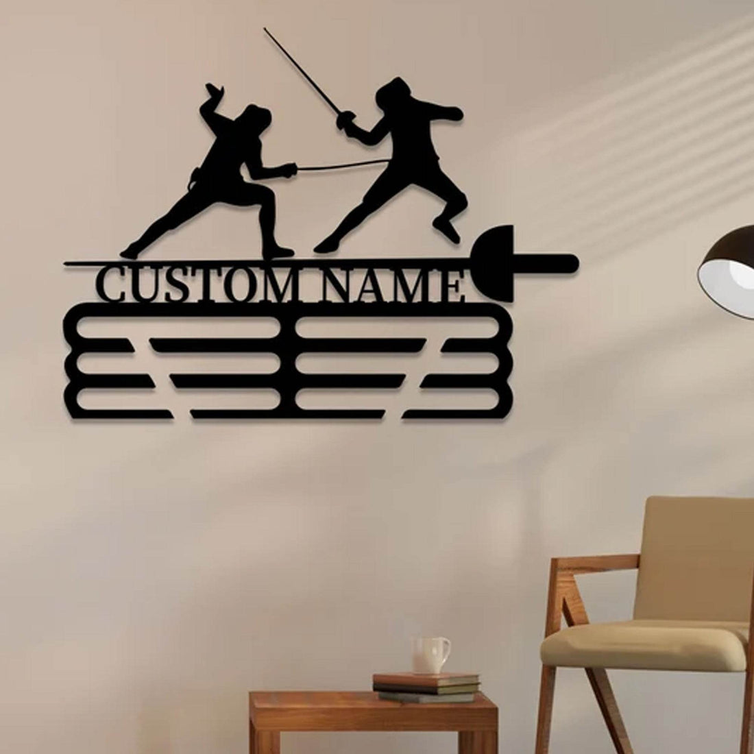 Custom Fencing Medal Hanger, Personalized Metal Name Holder for Fencing Awards, Wall Decor for Fencers - Champion Hanger