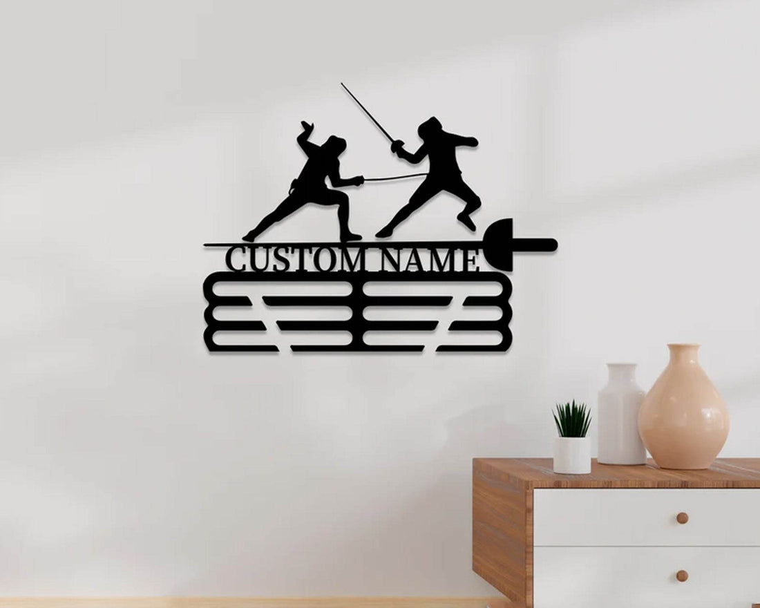 Custom Fencing Medal Hanger, Personalized Metal Name Holder for Fencing Awards, Wall Decor for Fencers - Champion Hanger
