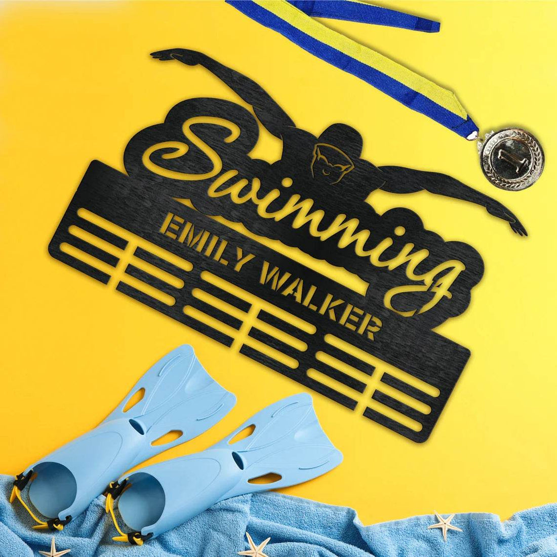 Swimming Medal Hanger, Custom Rack for Swimmer Awards & Ribbons, Custom Gift for Swimmer - Champion Hanger