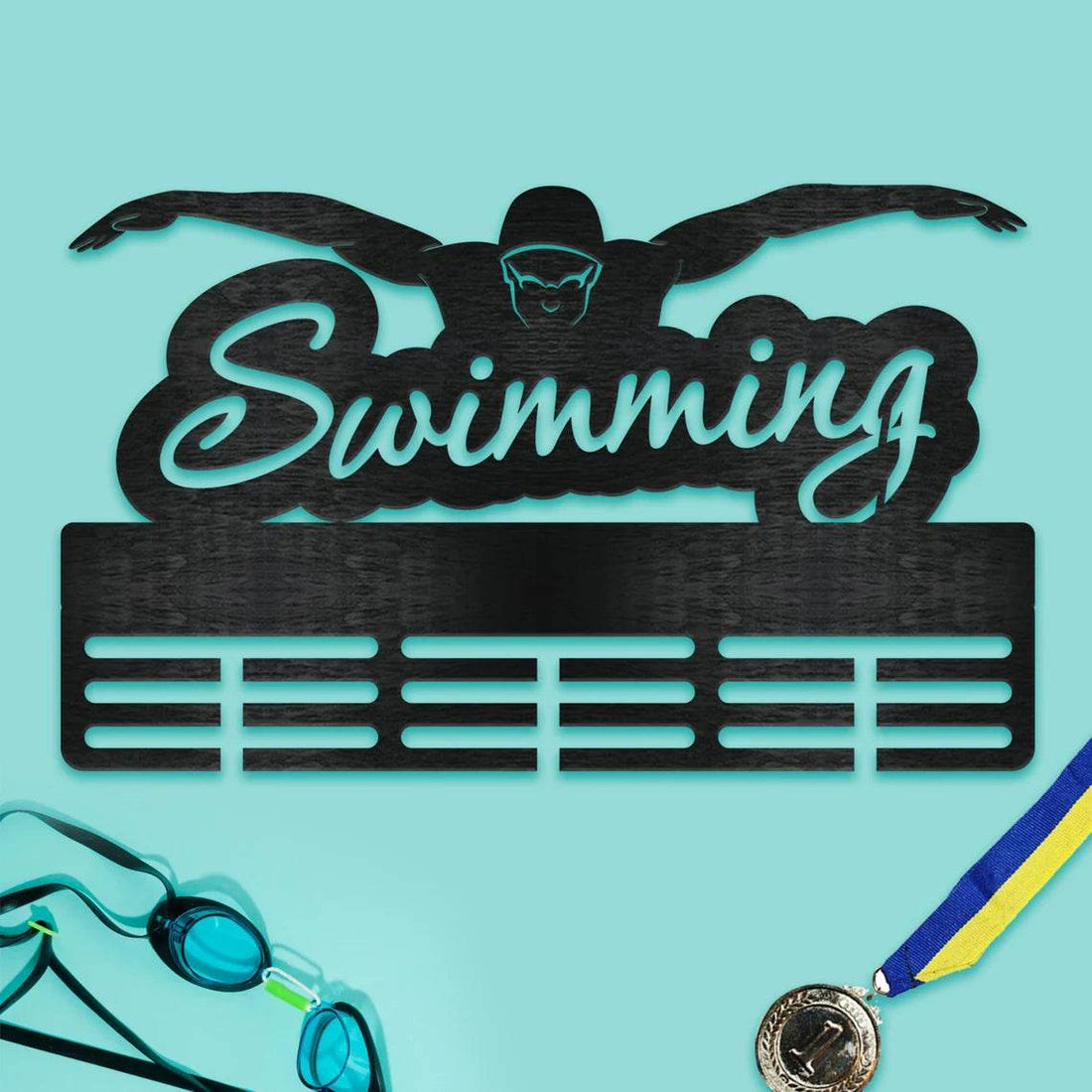 Swimming Medal Hanger, Custom Rack for Swimmer Awards & Ribbons, Custom Gift for Swimmer - Champion Hanger