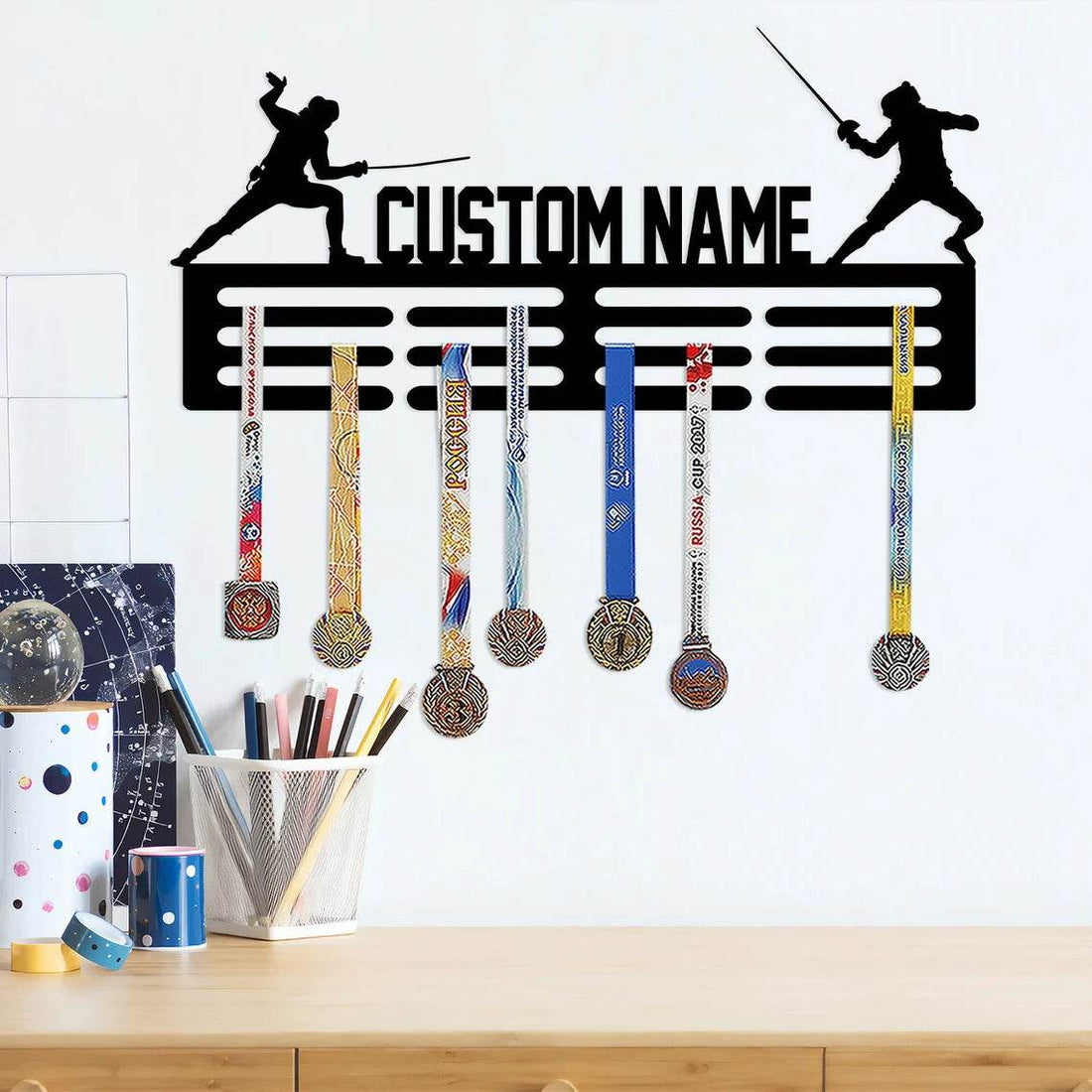 Personalized Fencing Medal Hanger, Custom Name Rack for Ribbons & Award Display, Great Fencer Gift - Champion Hanger