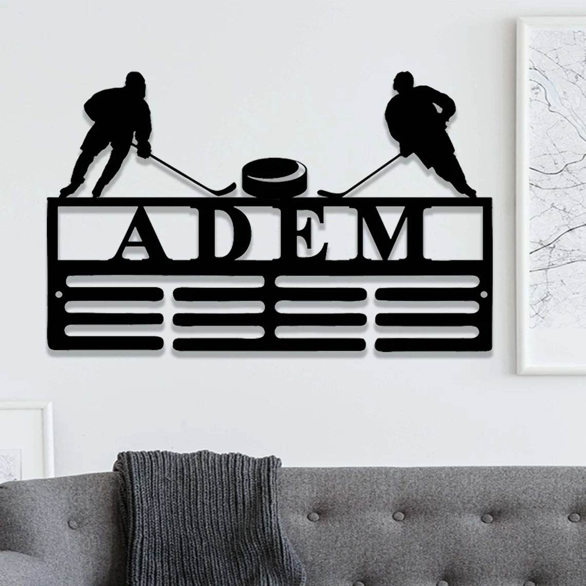 Personalized Hockey Medal Hanger, Custom Metal Hanger, Sports Medal Display Awards Rack - Champion Hanger